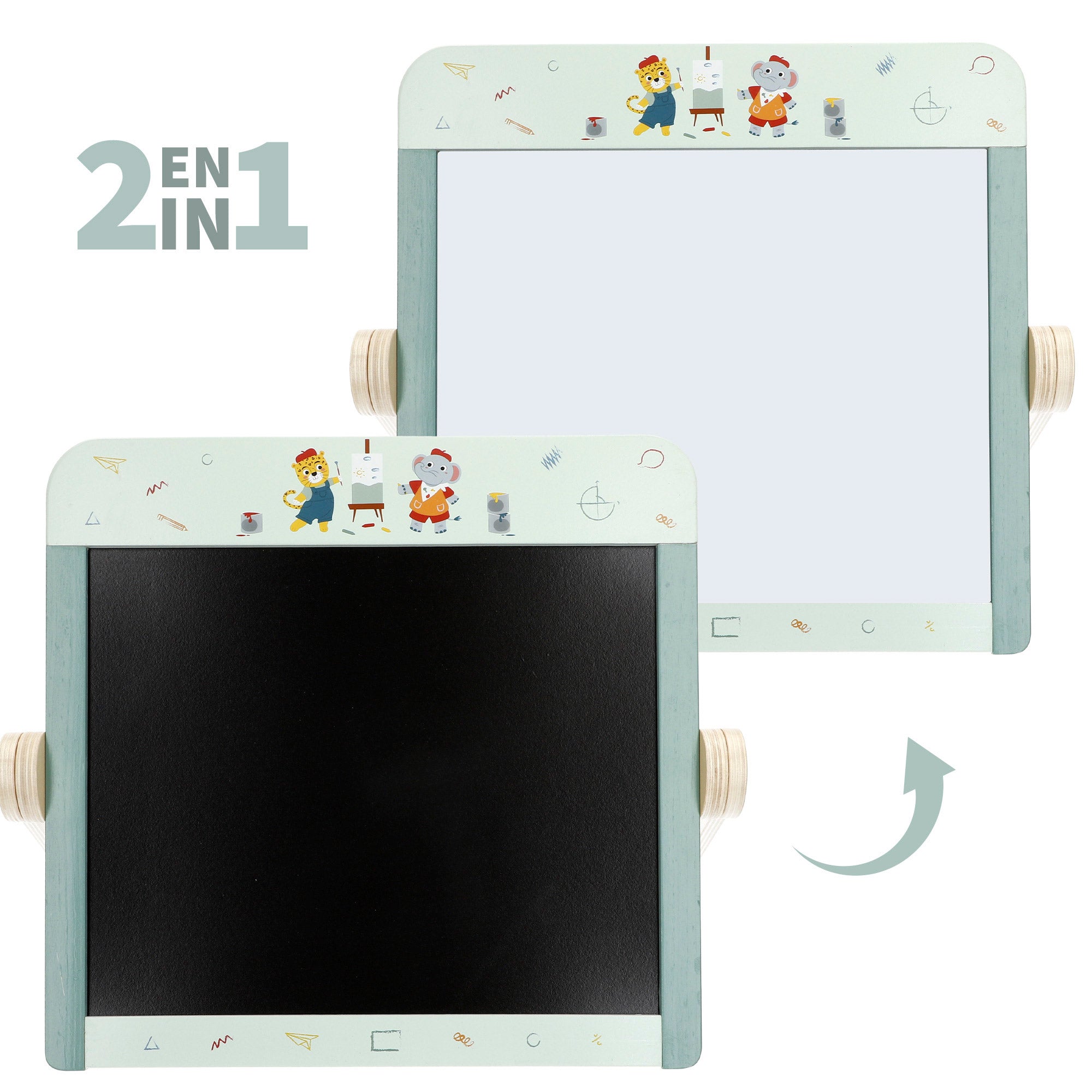 WOOMAX Pizarra doble cara infantil de madera con accesorios