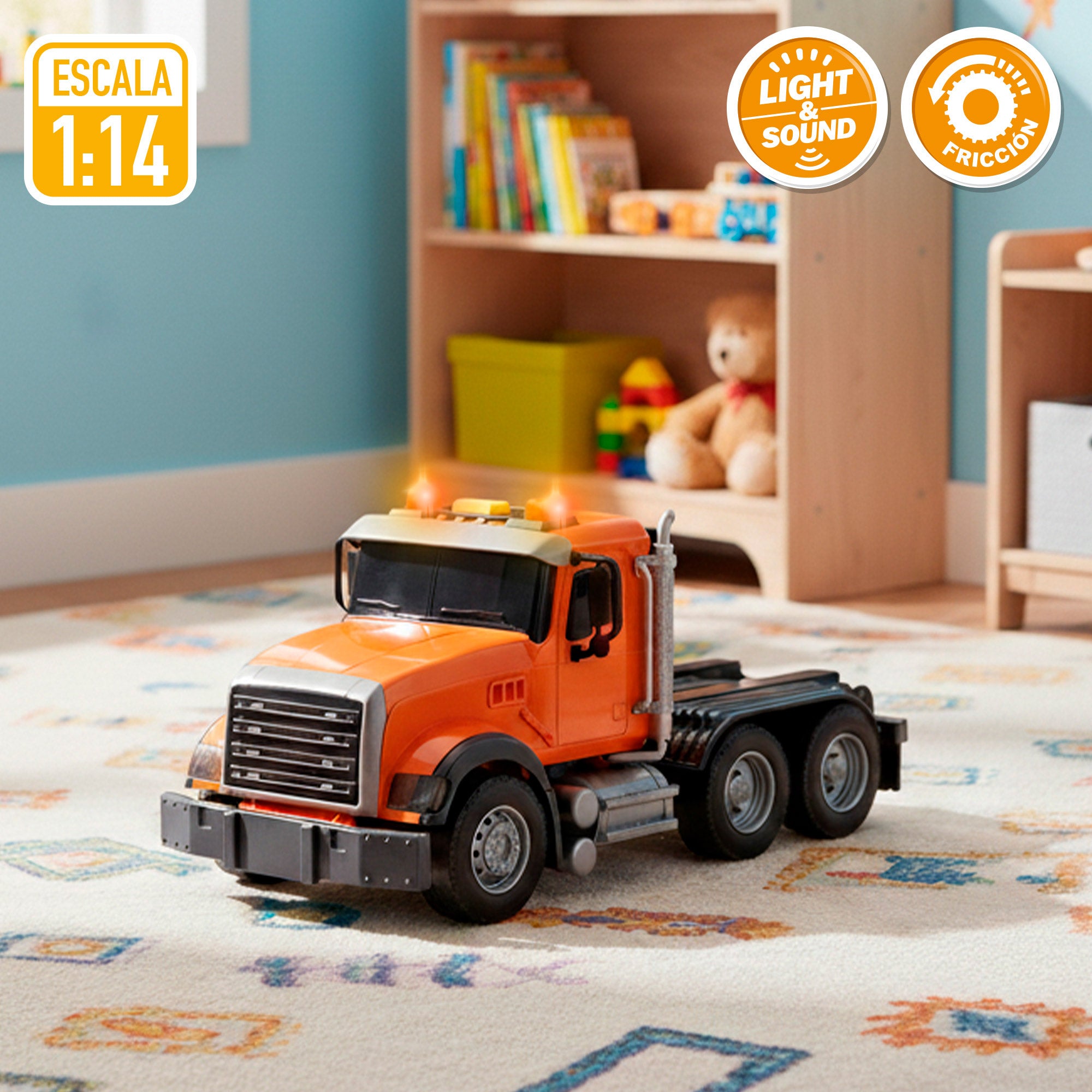 Camión transporte con luz y sonido 1:14 + lancha de juguete Speed & Go