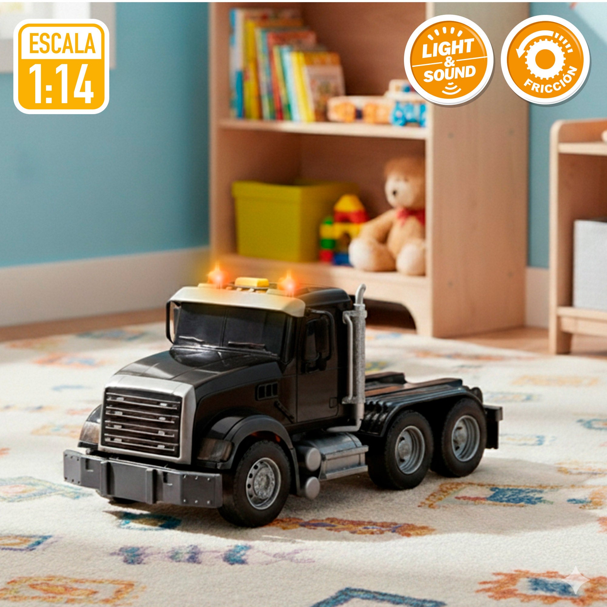 Camión transporte con luz y sonido 1:14 + 2 vehículos de construcción Speed & Go