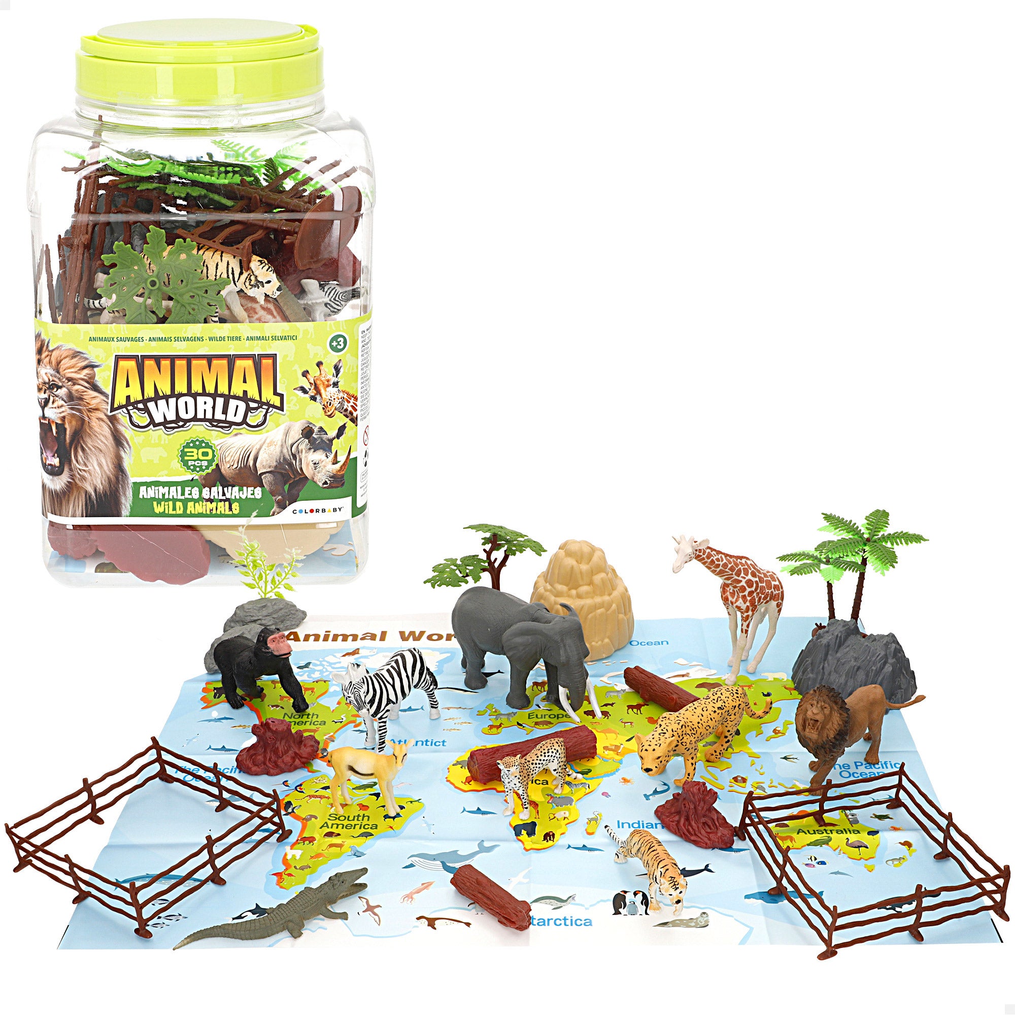 Set animales salvajes con tapete y accesorios 30 pzas. Animal World