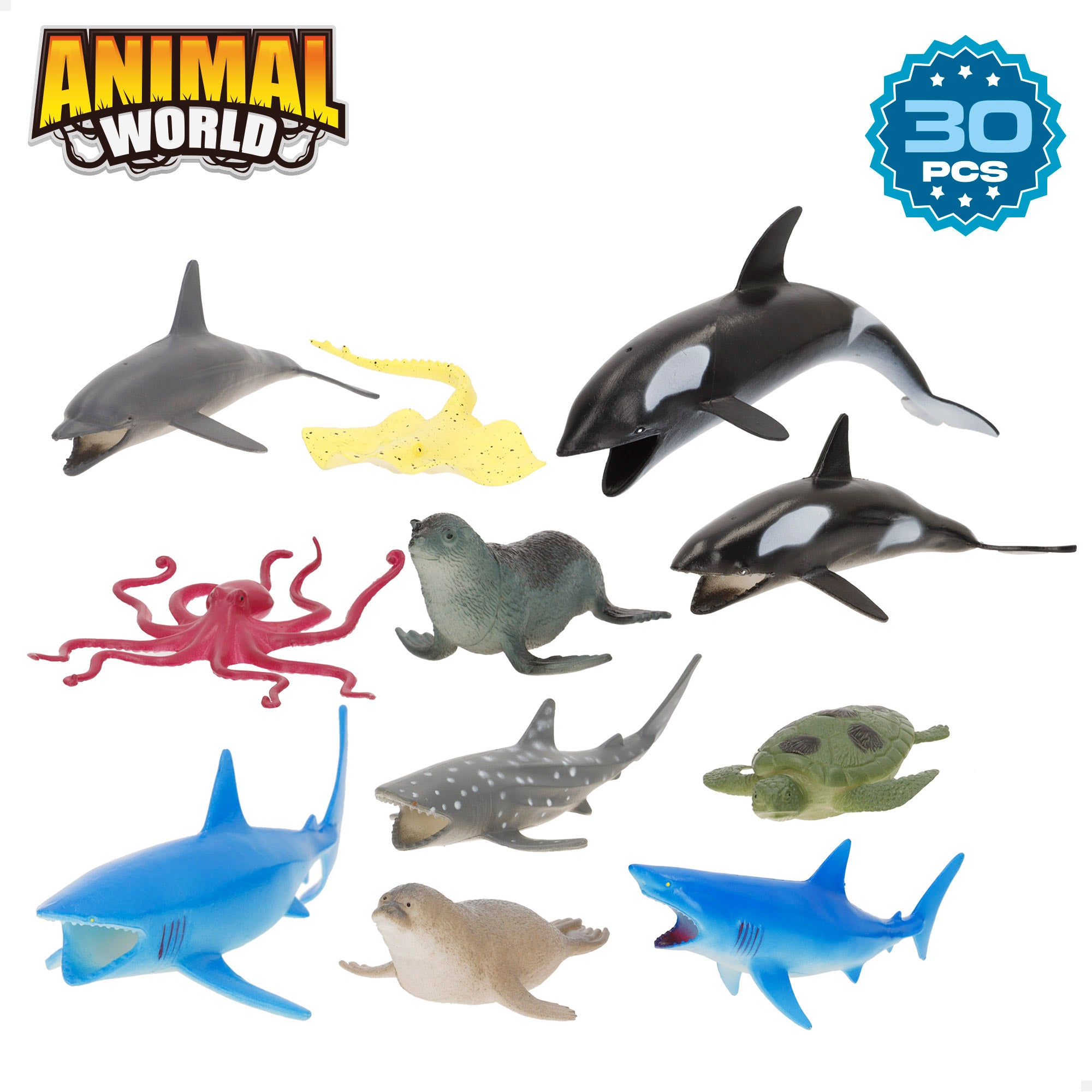 Set animales marinos con tapete y accesorios 30 pzas. Animal World