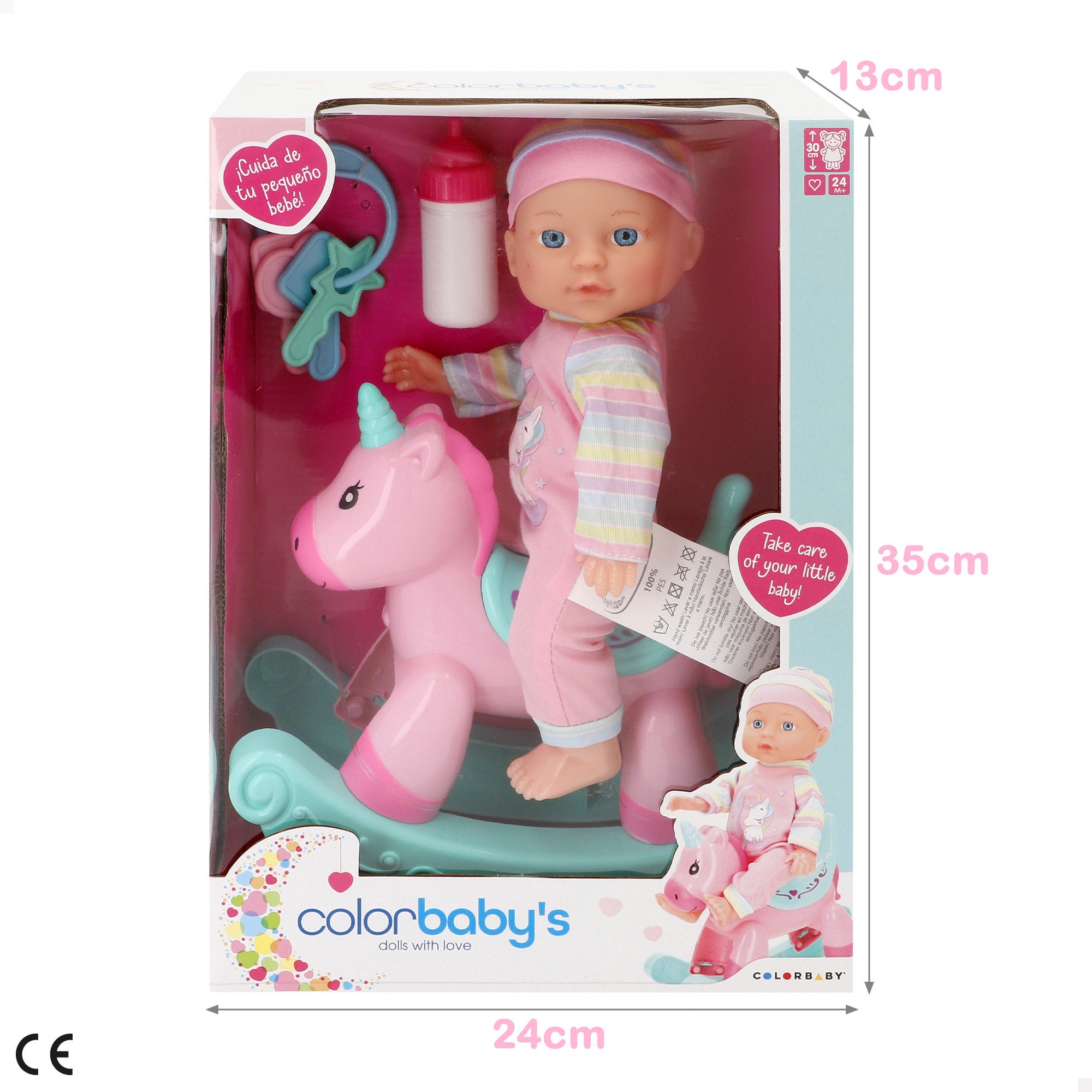 Muñeco bebé 30 cm con caballito y accesorios Colorbaby's