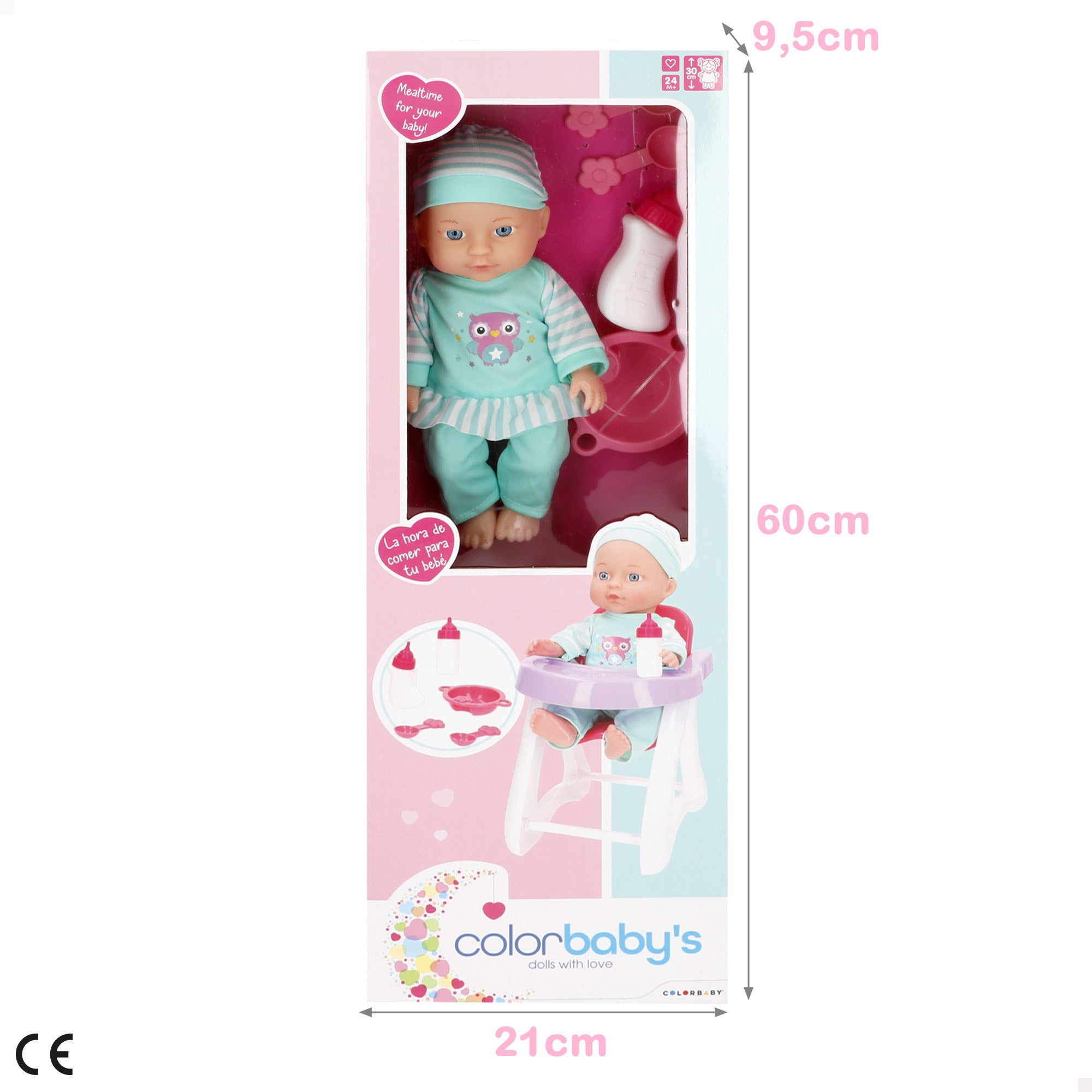 Muñeco bebé 30 cm con trona y accesorios Colorbaby's