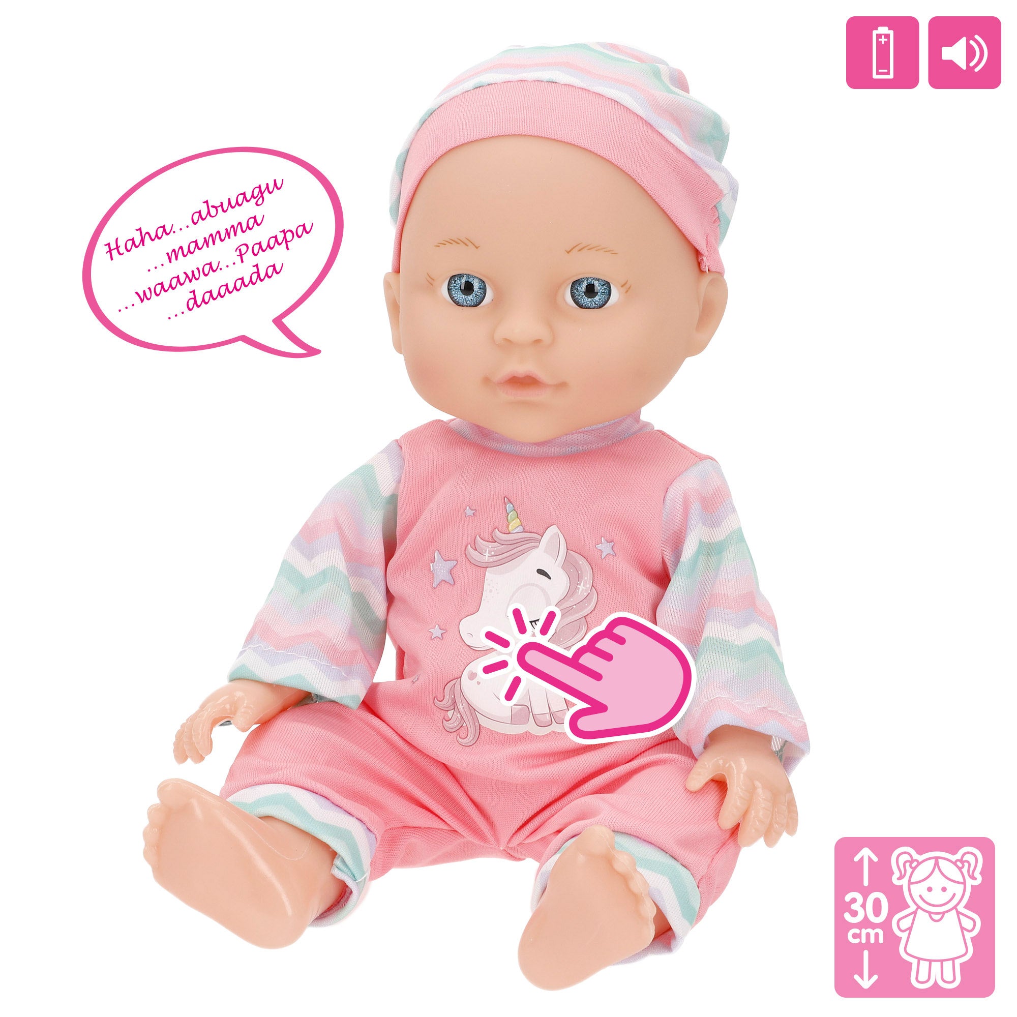 Muñeco bebé que habla con carrito plegable y accesorios Colorbaby's