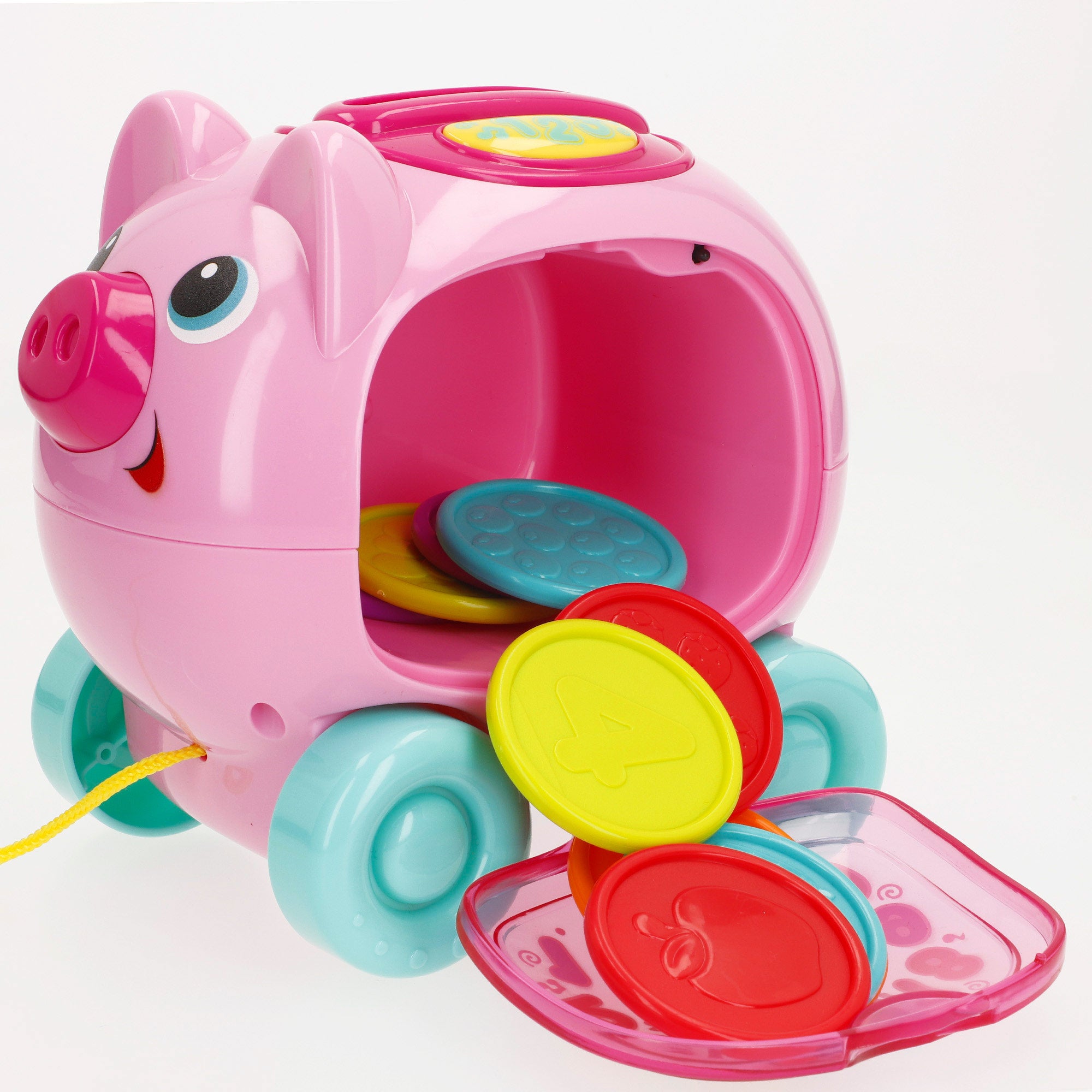 Winfun Hucha cerdito de arrastre con luz, sonidos y frases en español e inglés