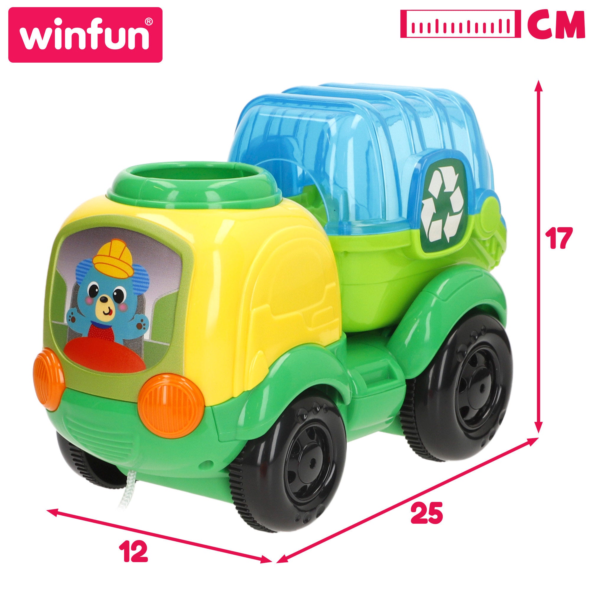 Winfun Camión reciclaje de arrastre con luces, frases y sonidos