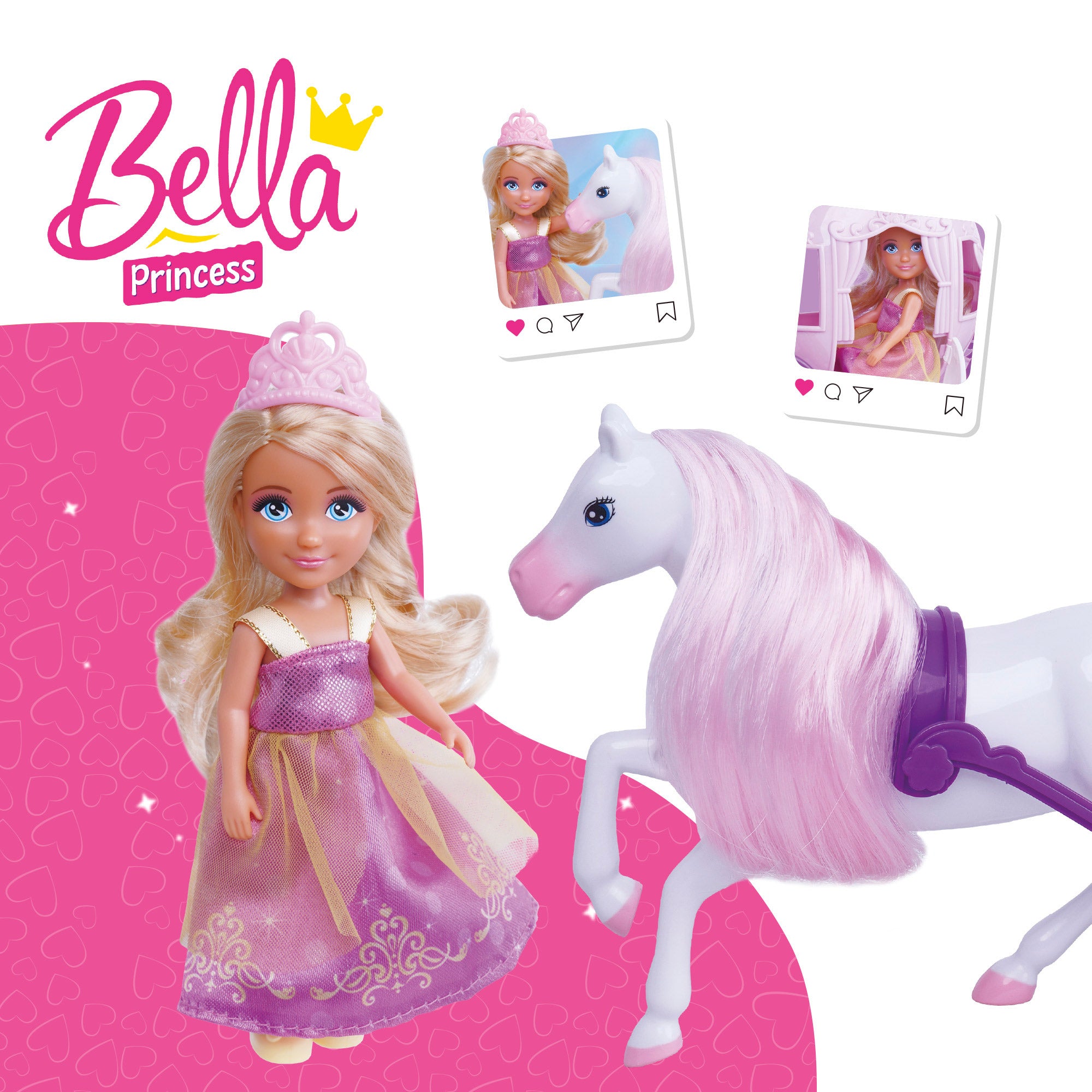 Muñeca princesa 15 cm con carruaje Bella