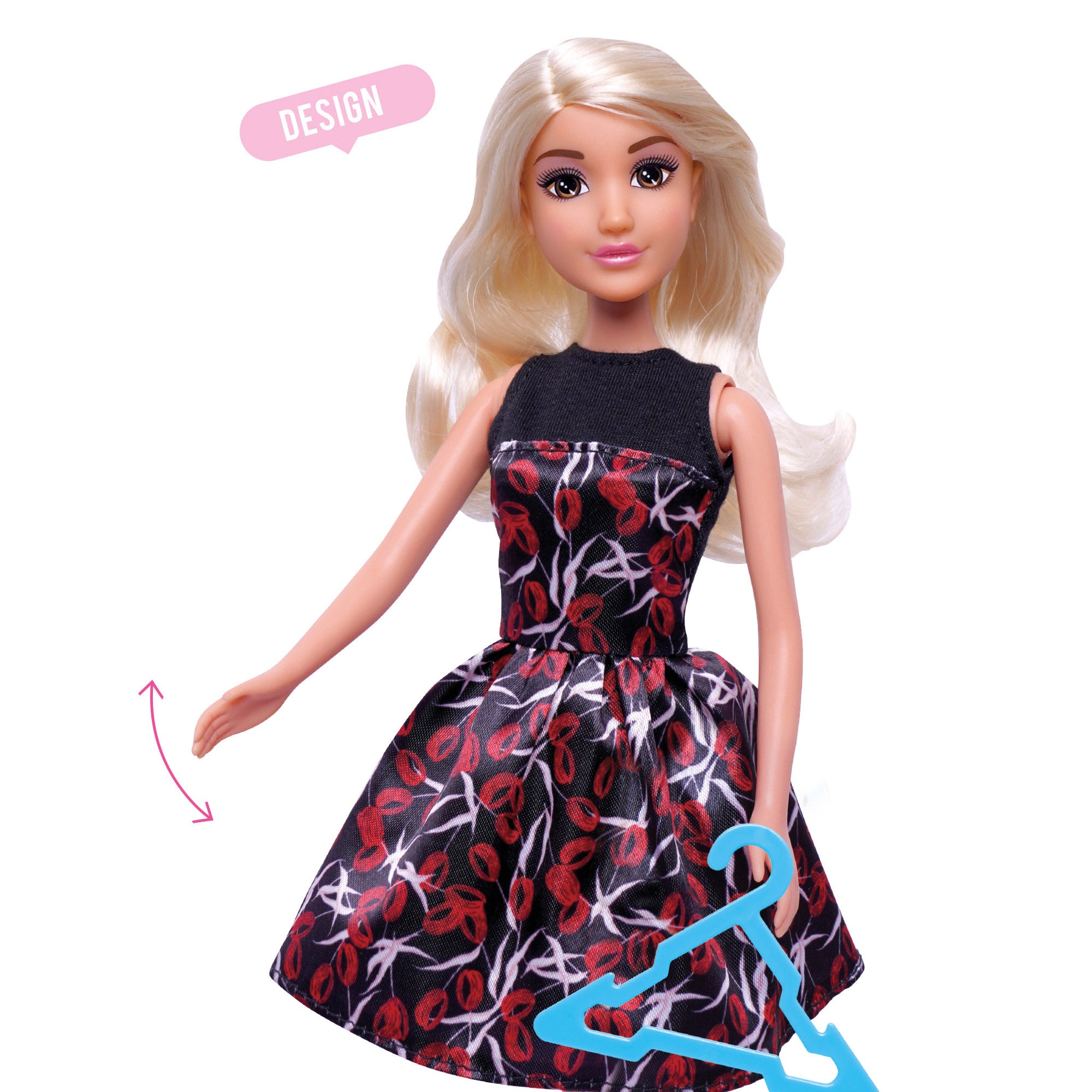 Boneca Isabella de 30 cm, estilista, com acessórios.
