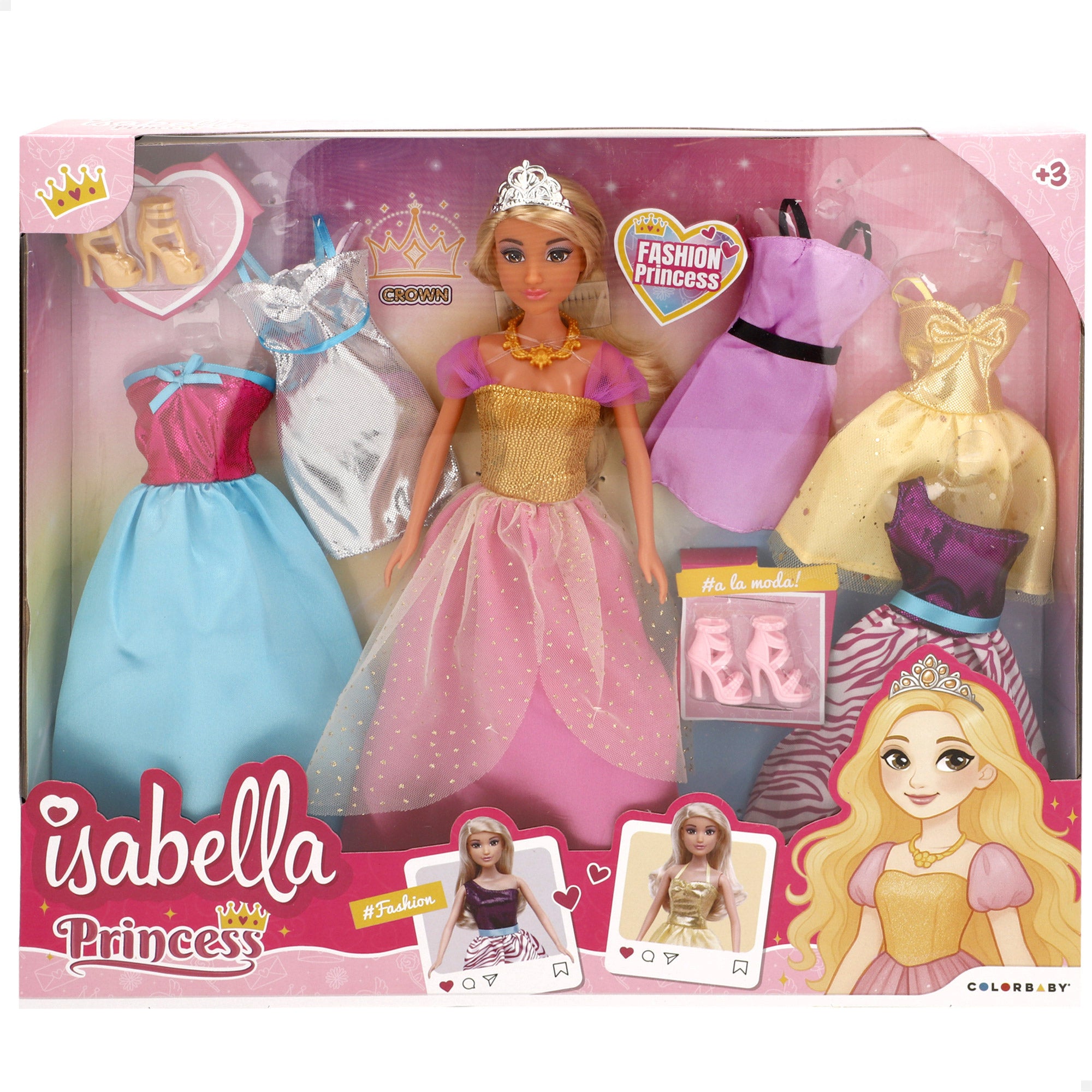 Muñeca princesa 30 cm con vestidos y accesorios Isabella