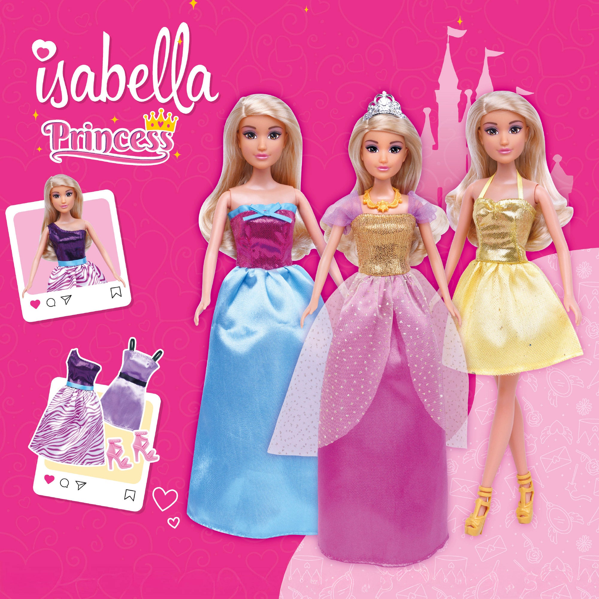 Boneca Isabella Princesa de 30 cm com Vestidos e Acessórios