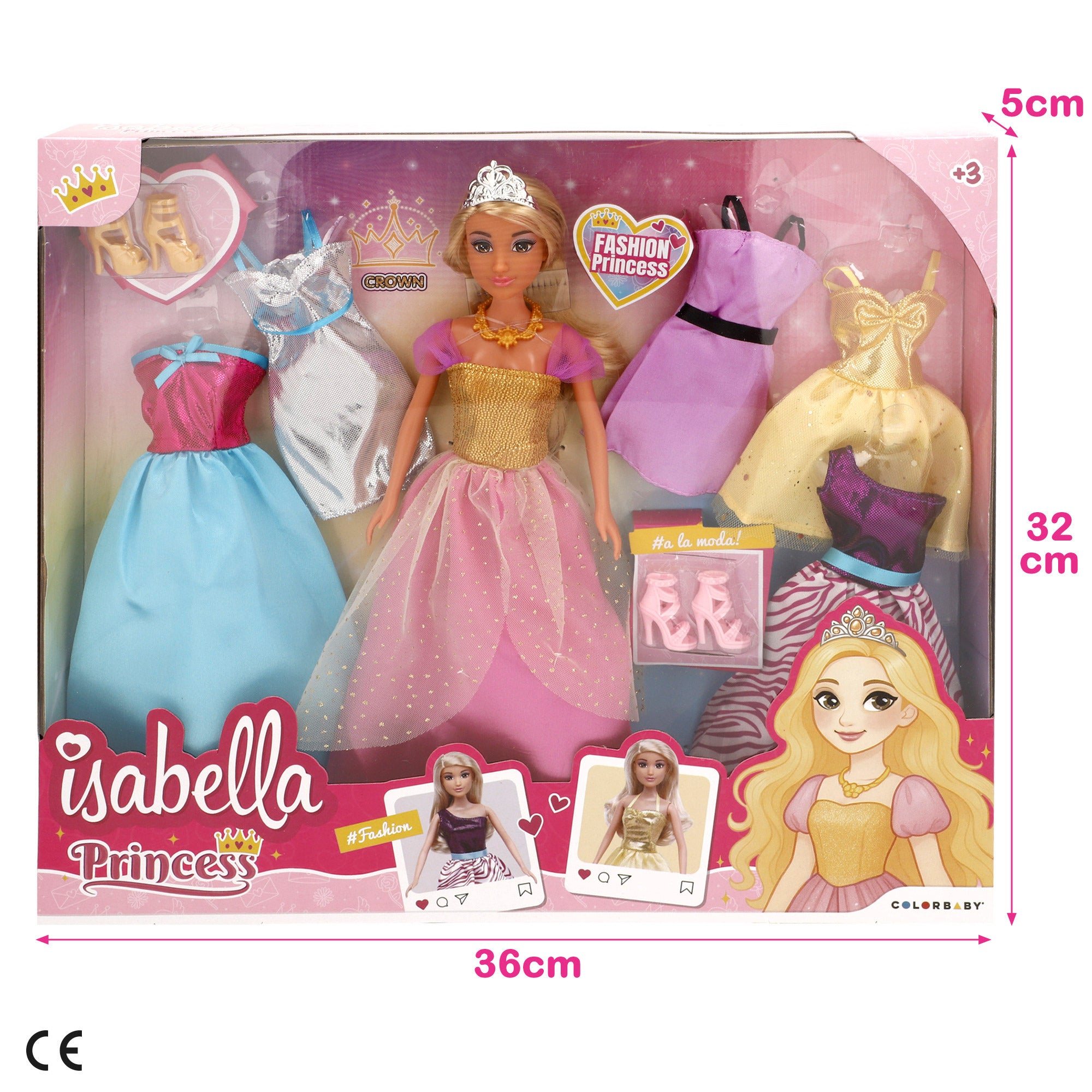 Boneca Isabella Princesa de 30 cm com Vestidos e Acessórios