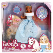Boneca Isabella Princesa de 30 cm com Cavalo Branco e Acessórios