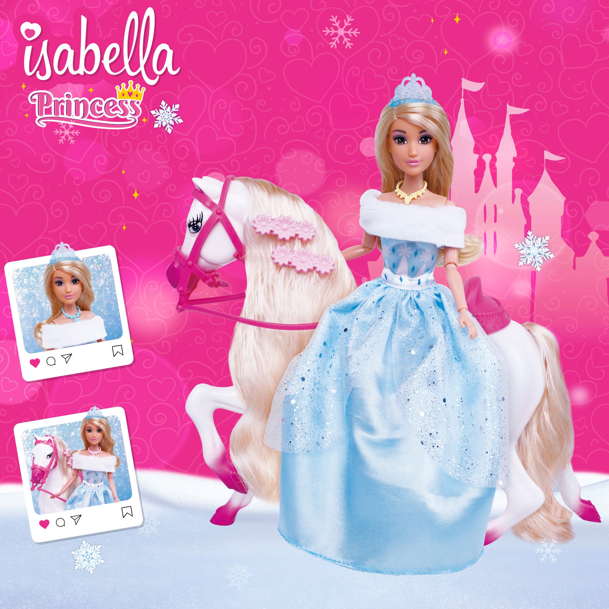 Boneca Isabella Princesa de 30 cm com Cavalo Branco e Acessórios