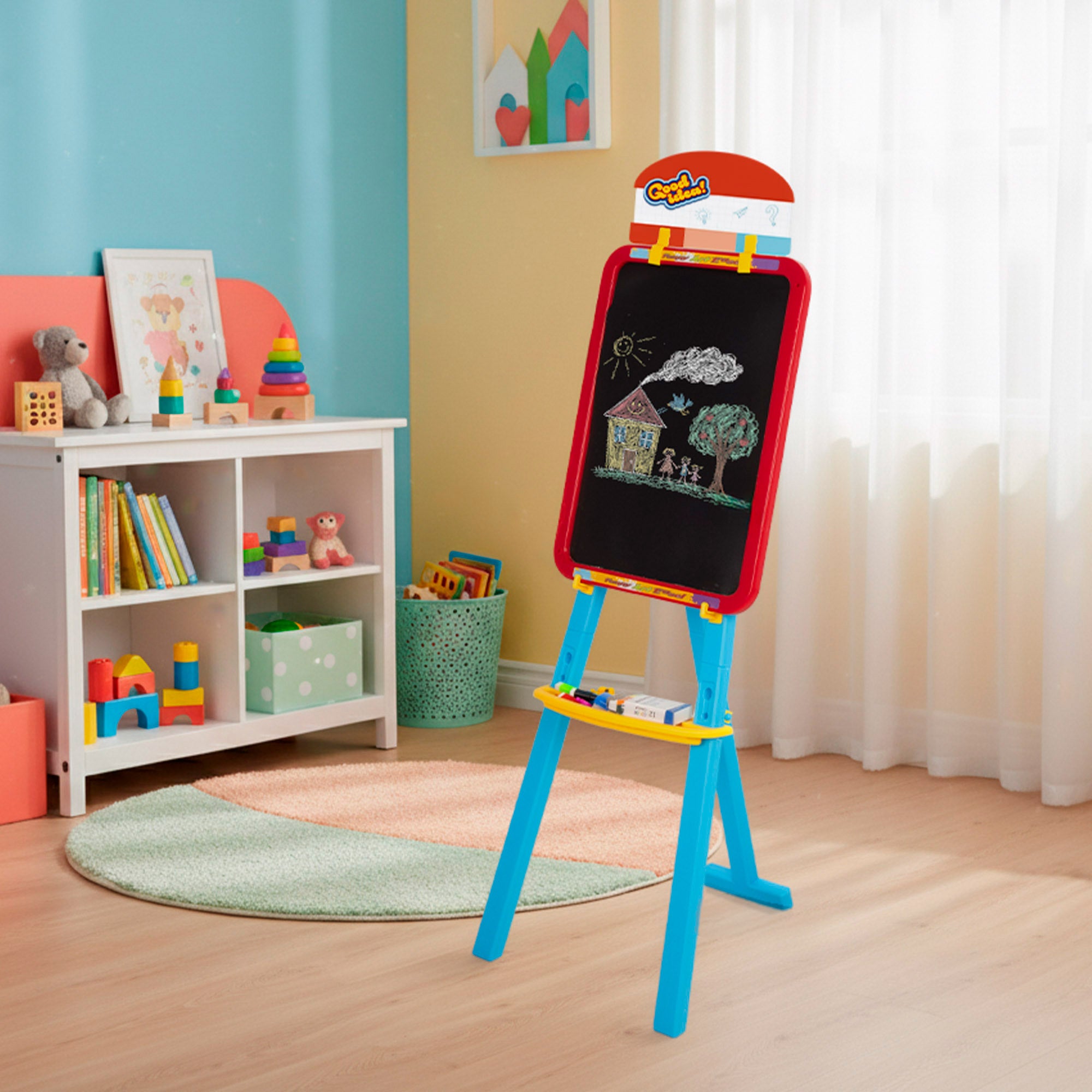 Pizarra doble cara magnética con caballete ajustable y accesorios COLORBABY Good Idea!