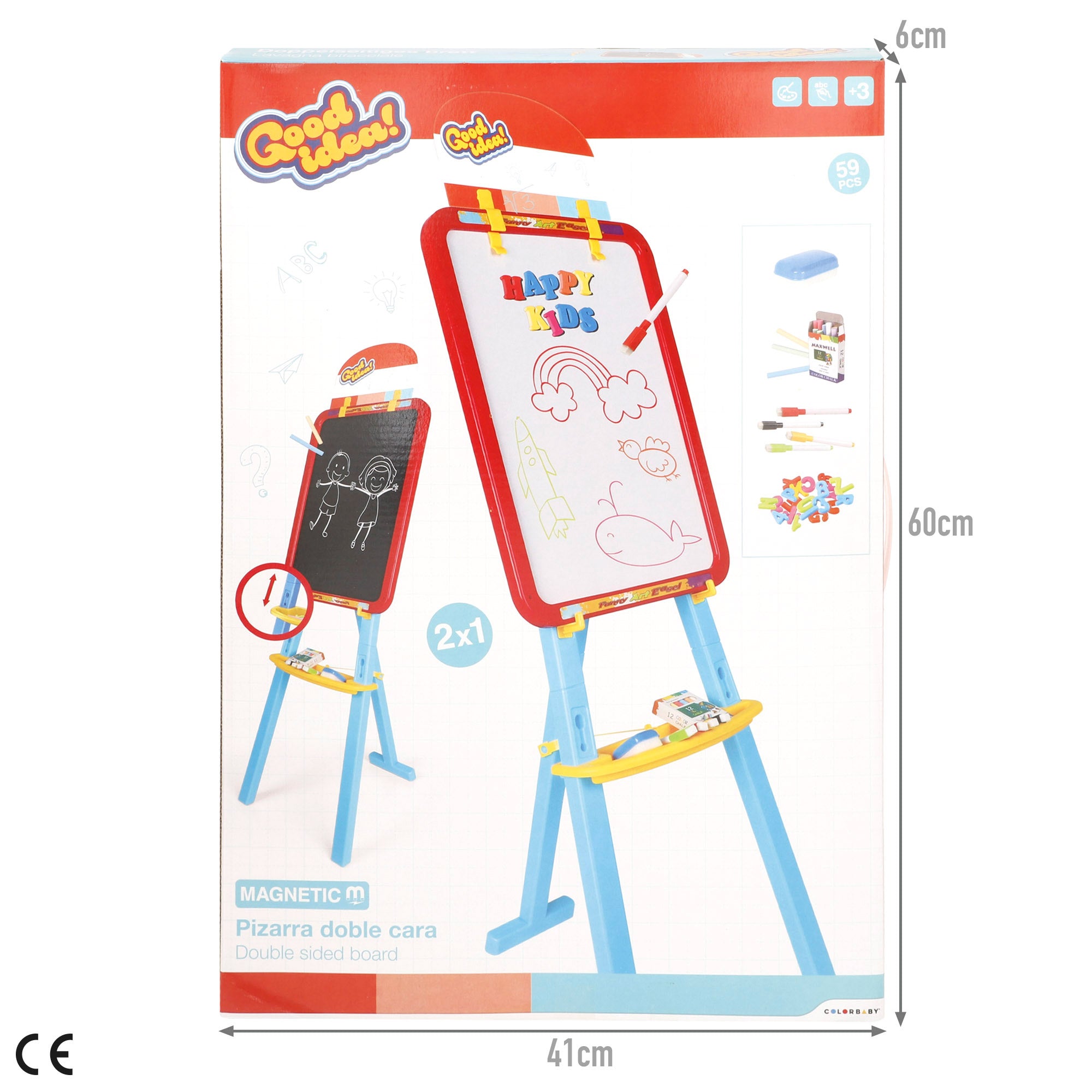 Pizarra doble cara magnética con caballete ajustable y accesorios COLORBABY Good Idea!