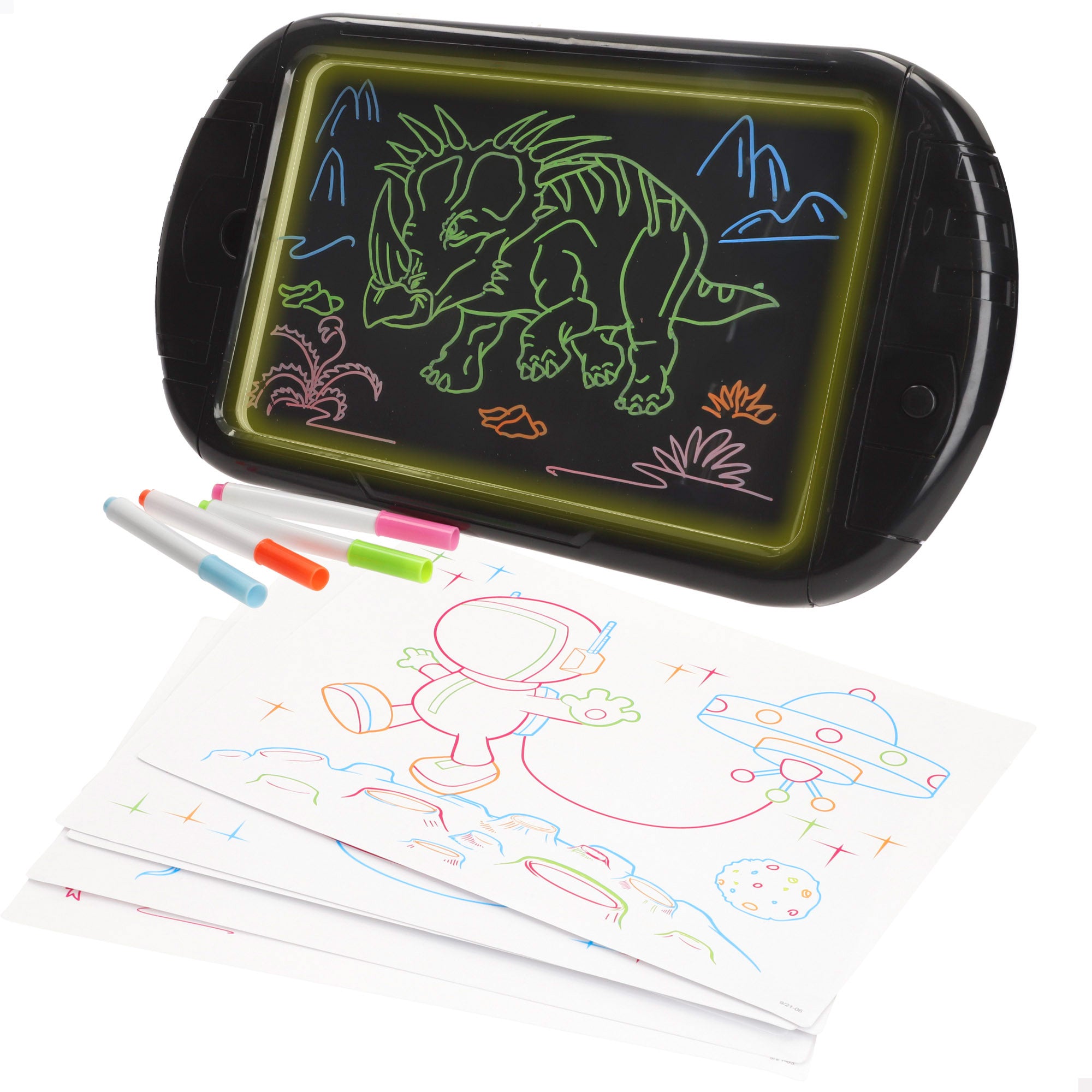 Tablet neón con dibujos y rotuladores Good Idea!