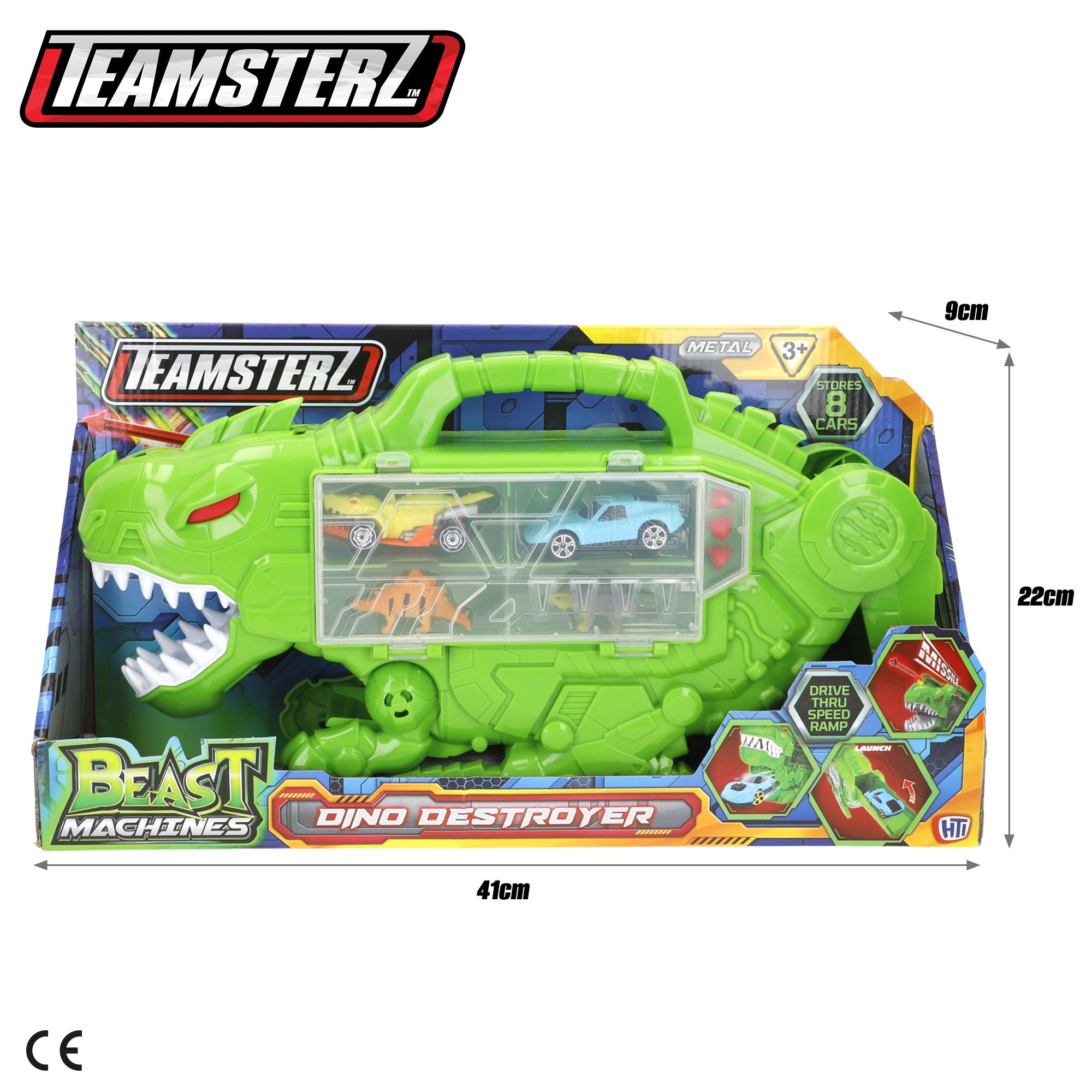 Estojo para transporte de automóveis Teamsterz Dino Destroyer com rampa e lançador