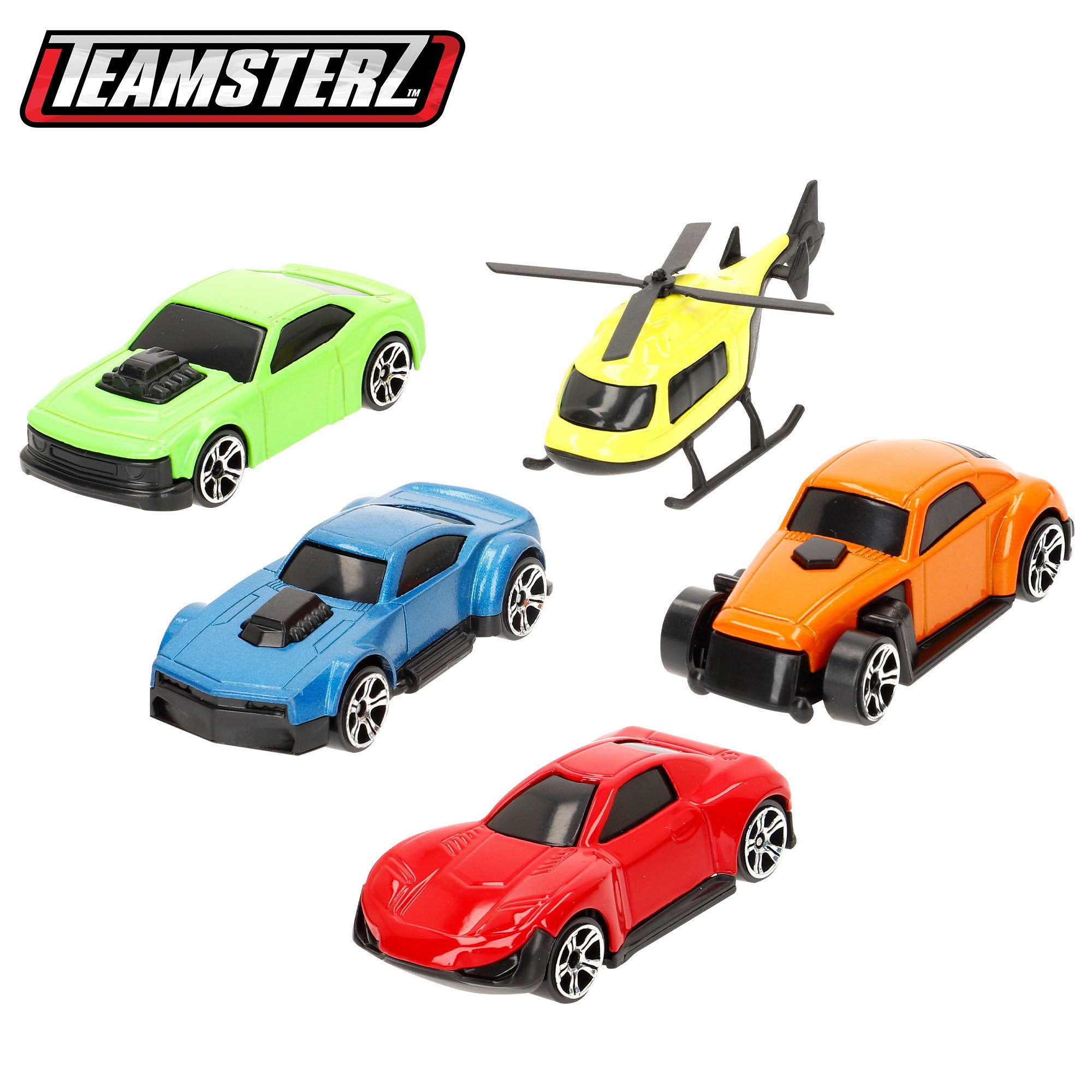 Parking de coches 3 niveles con helicóptero y coches metálicos Teamsterz