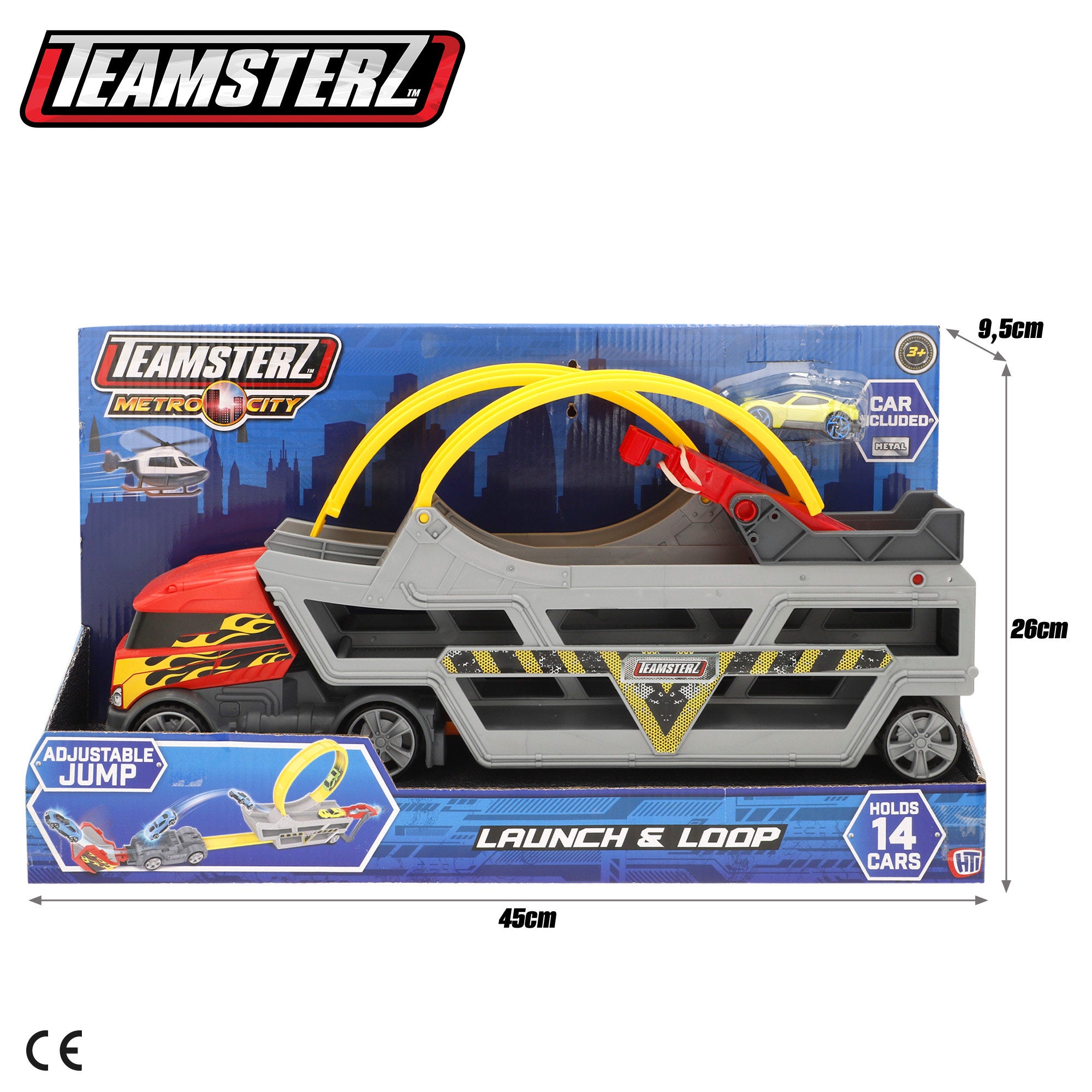 Camión lanzador de coches con pista looping y coche metálico Teamsterz