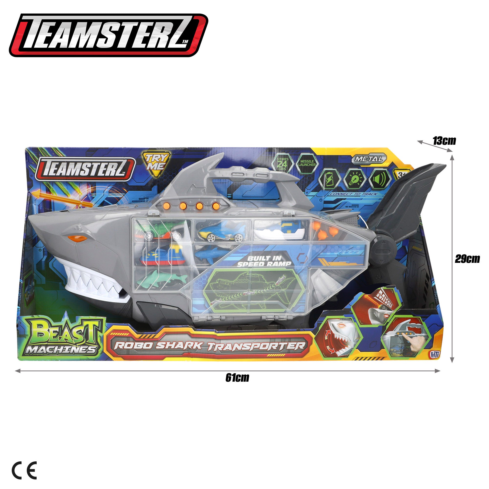 Maletín portacoches con rampa y lanzador Roboshark Teamsterz