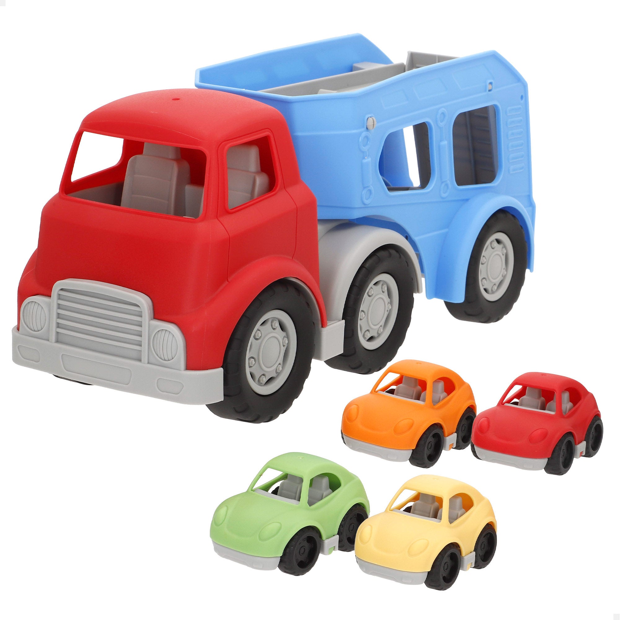 Camião transportador de brinquedos para crianças PLAY com rampa e 4 carrinhos