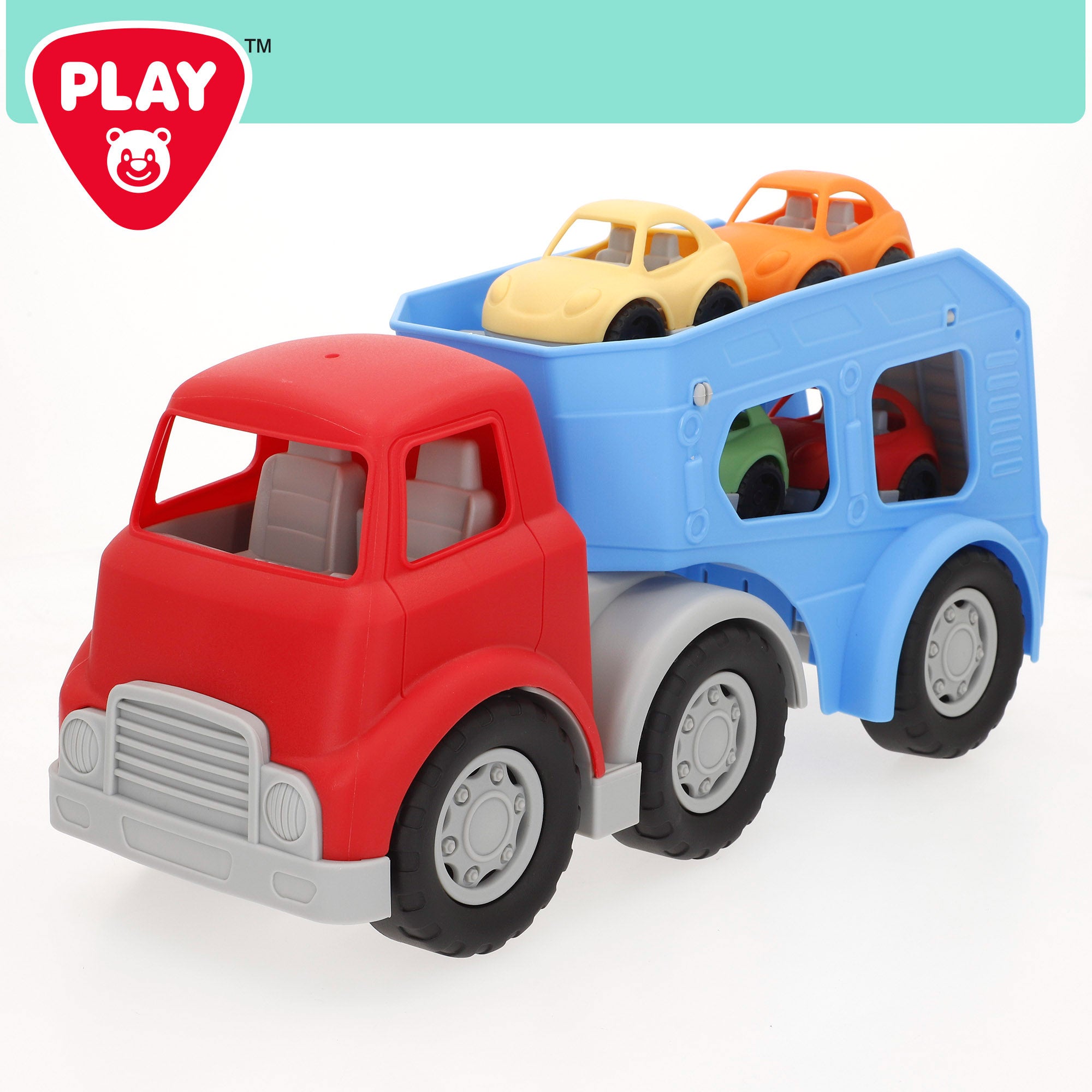 Camião transportador de brinquedos para crianças PLAY com rampa e 4 carrinhos