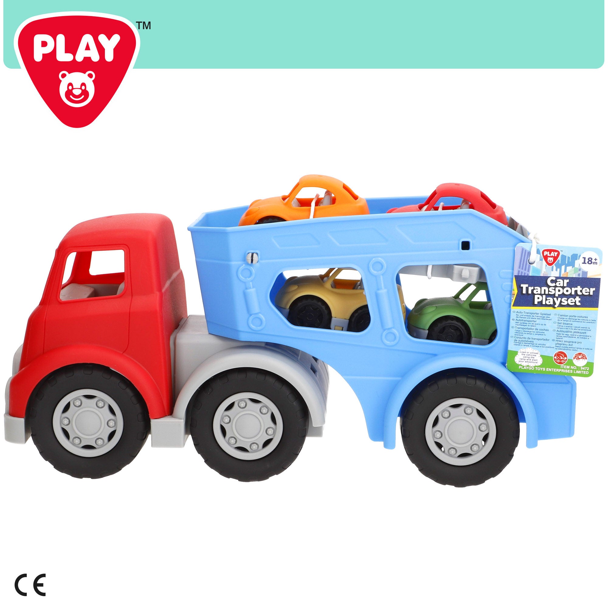 Camião transportador de brinquedos para crianças PLAY com rampa e 4 carrinhos