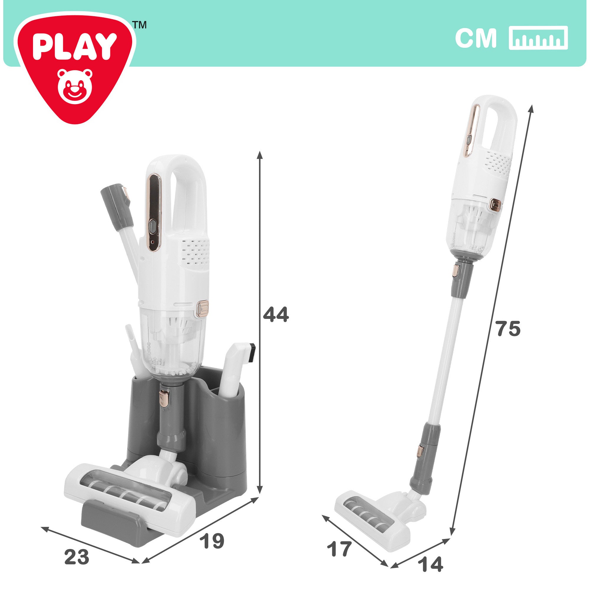 PLAY Aspiradora eléctrica juguete sin cable con accesorios y base