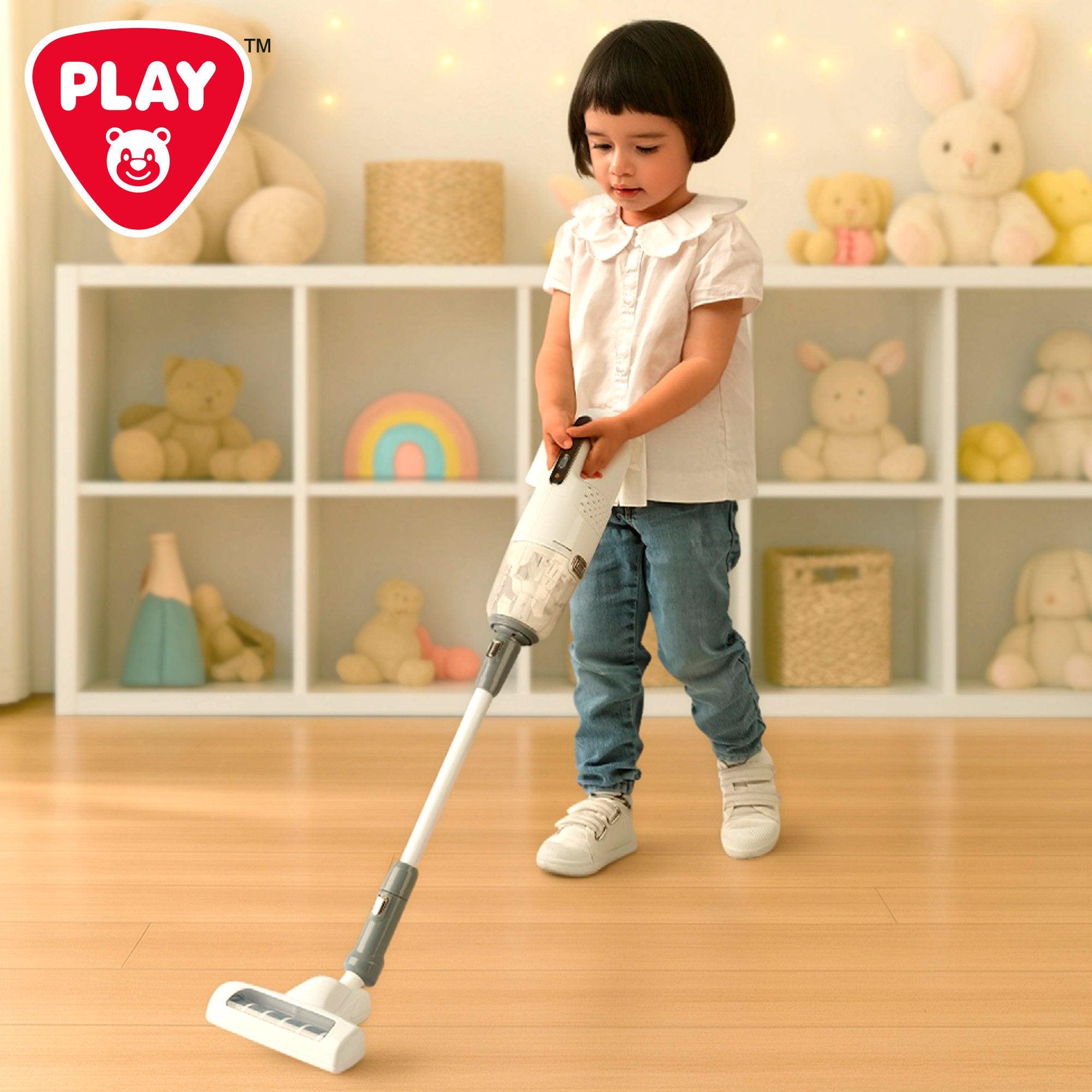 PLAY Aspiradora eléctrica juguete sin cable con accesorios y base