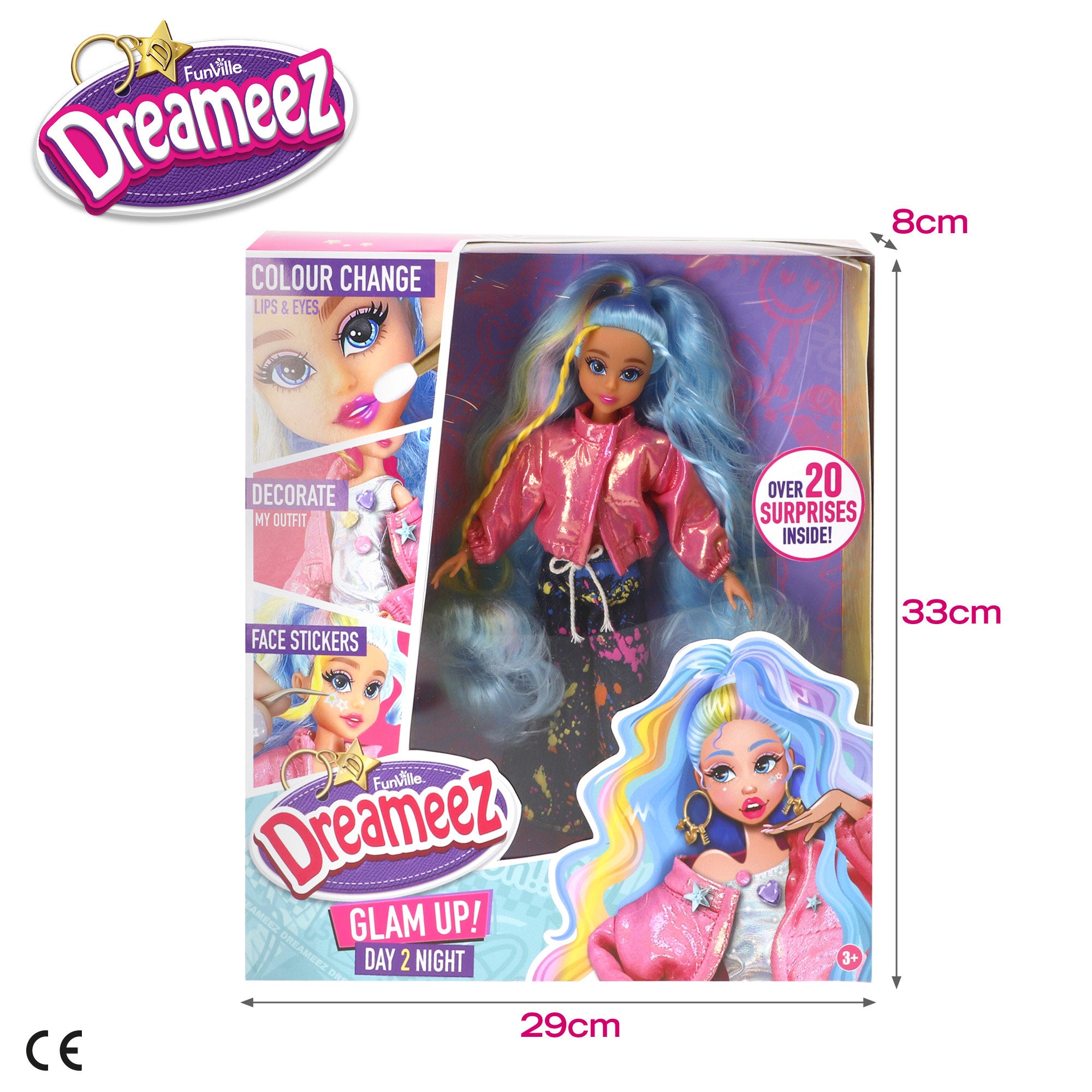 Muñeca glame up 30cm pelo largo con maquilaje y accesorios Dreameez