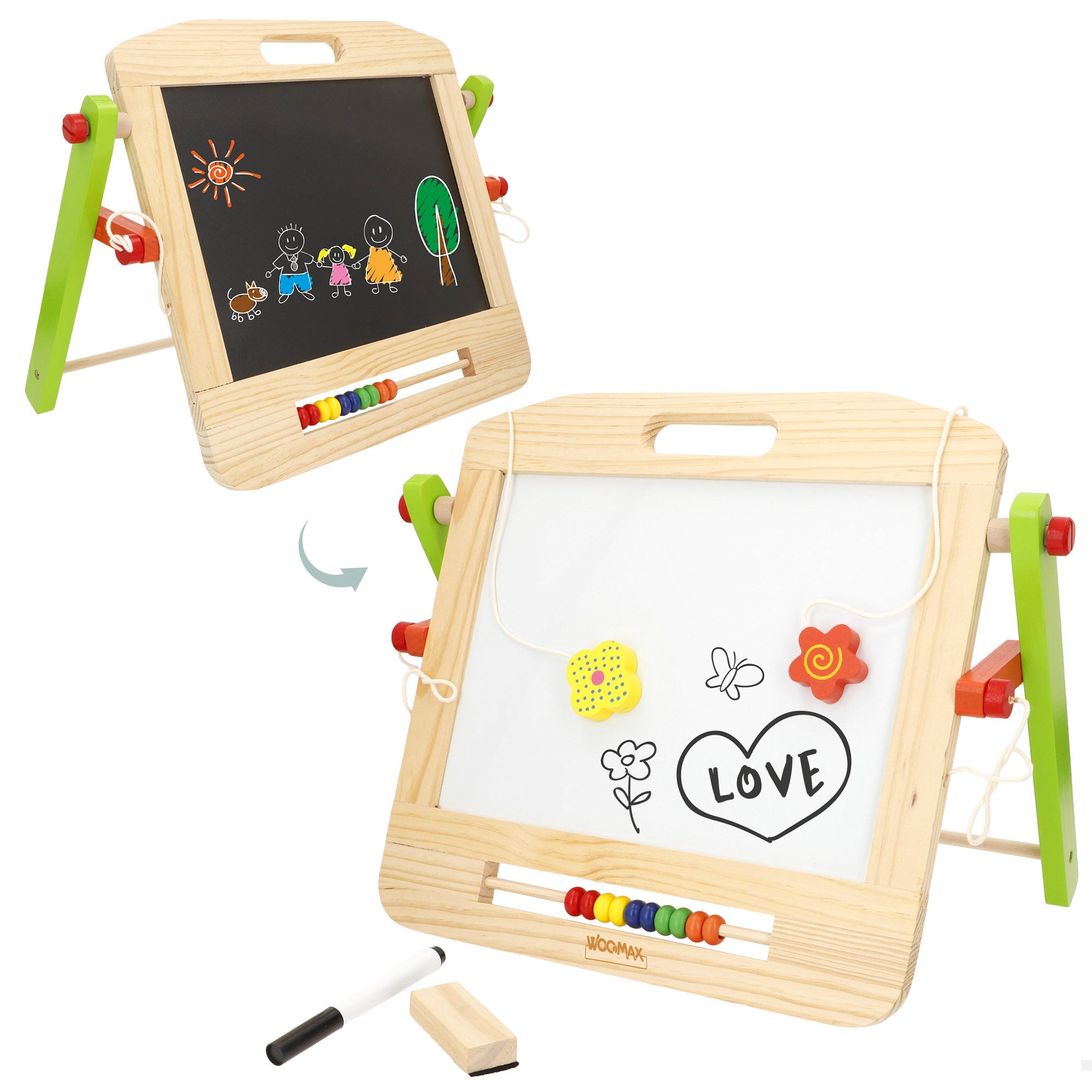 WOOMAX Pizarra 2 en 1 con accesorios + 3 años