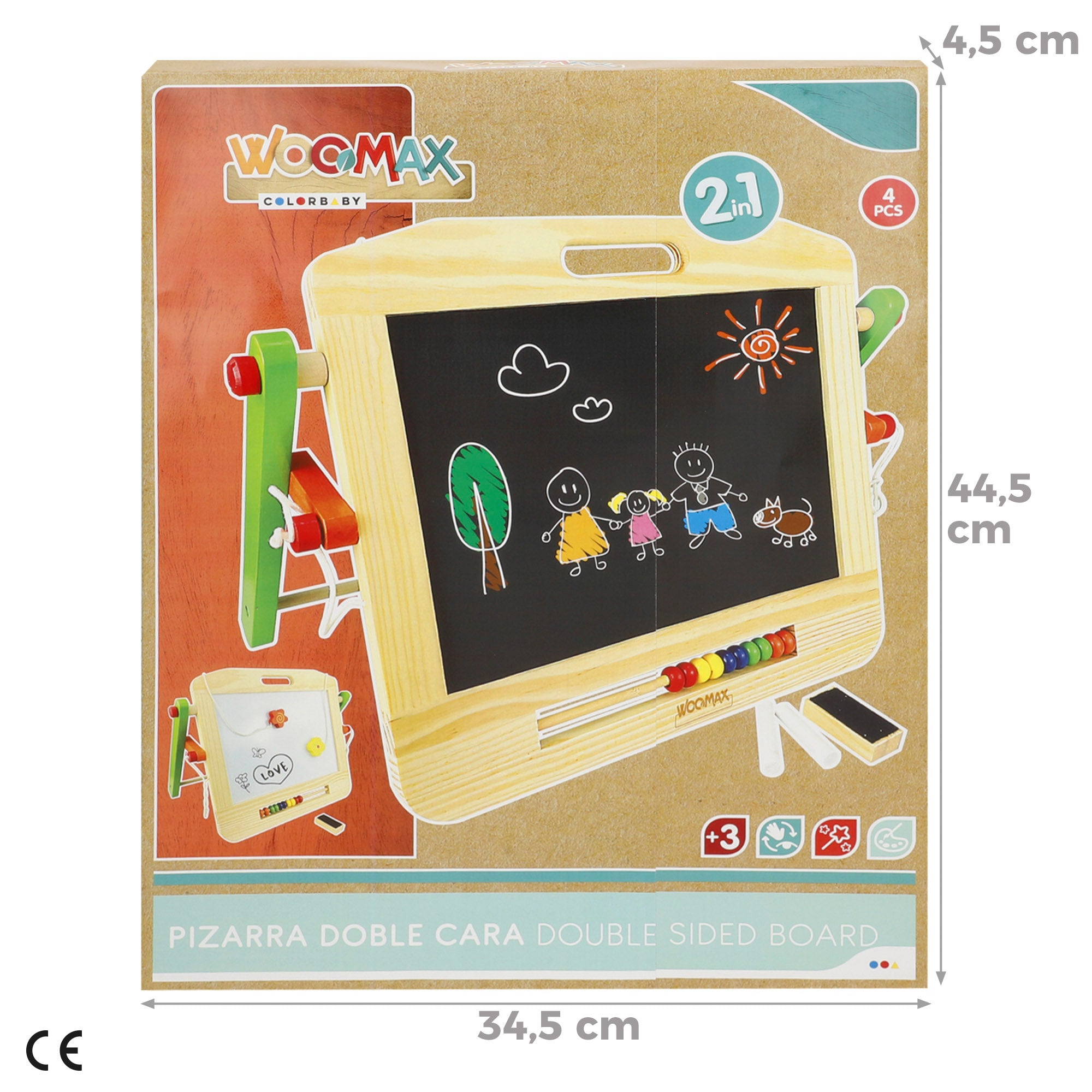 WOOMAX Pizarra 2 en 1 con accesorios + 3 años