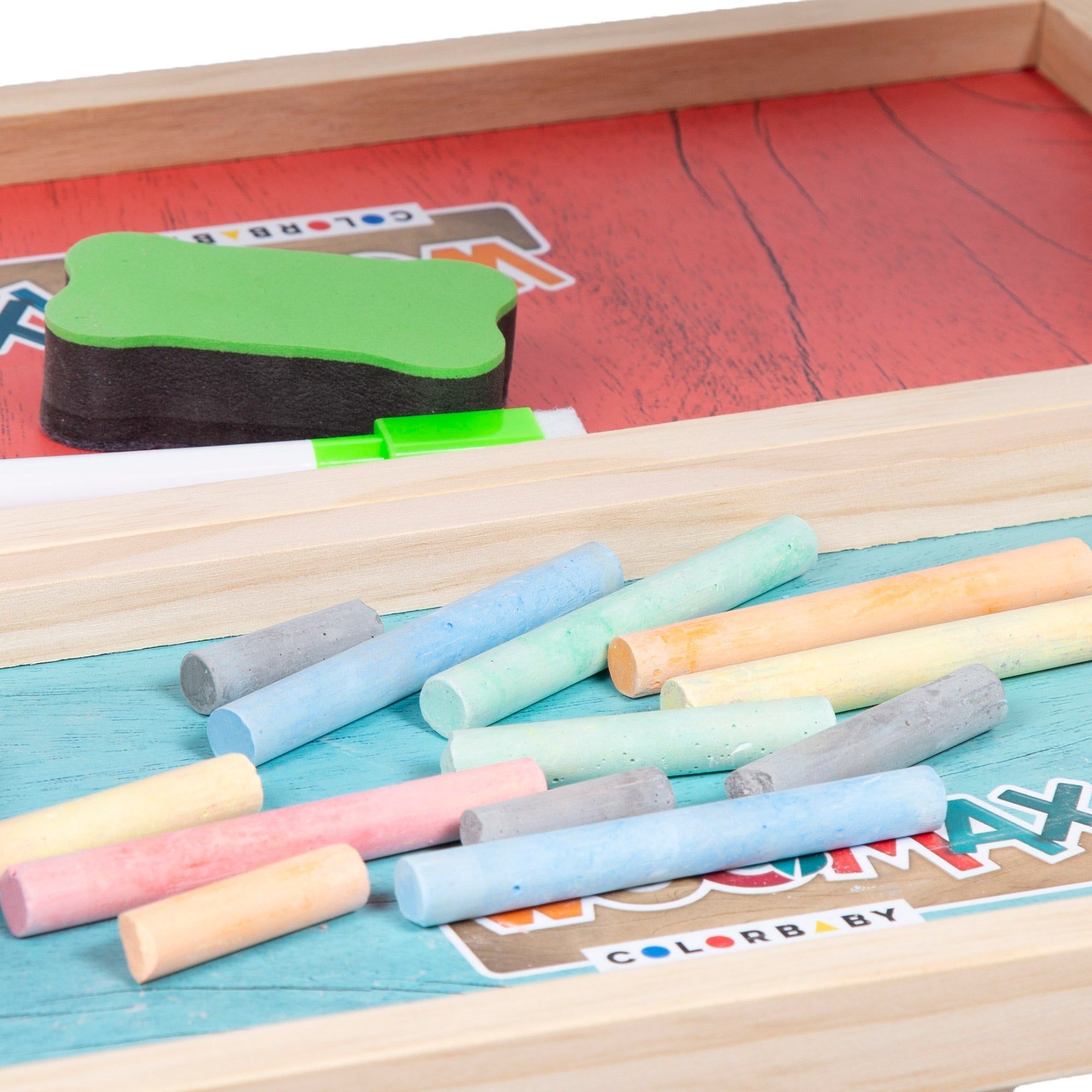 WOOMAX Pizarra de madera 2 en 1 + 3 años