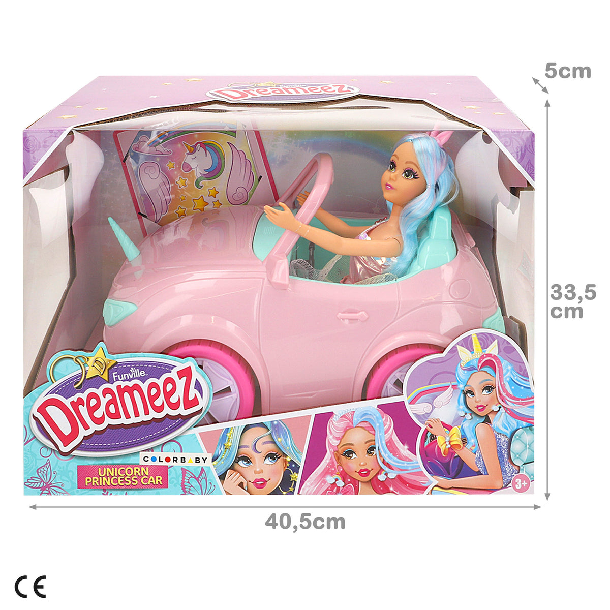 Muñeca princesa unicornio con coche + 3 años Dreameez