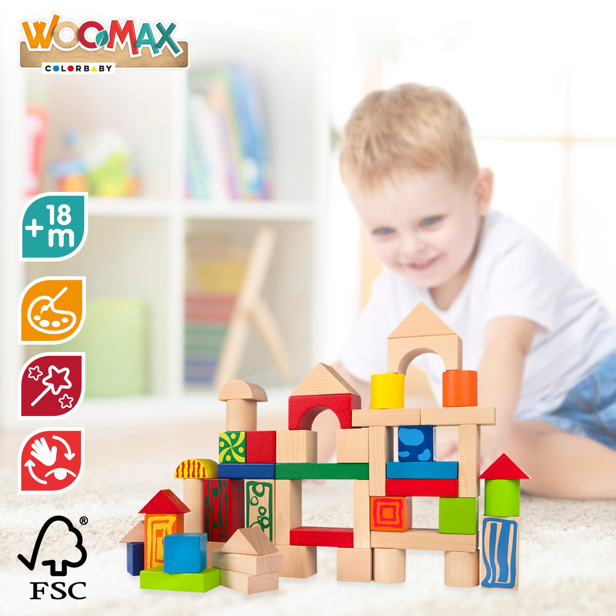 WOOMAX Bloques construcción de madera 50 piezas