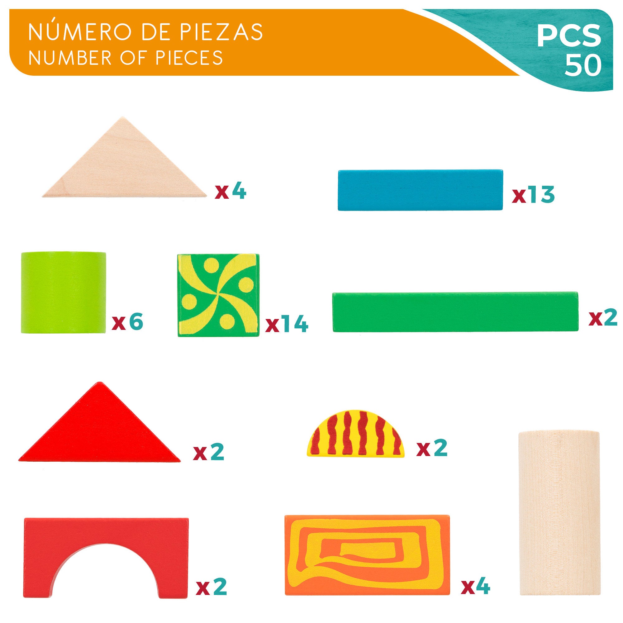 WOOMAX Bloques construcción de madera 50 piezas