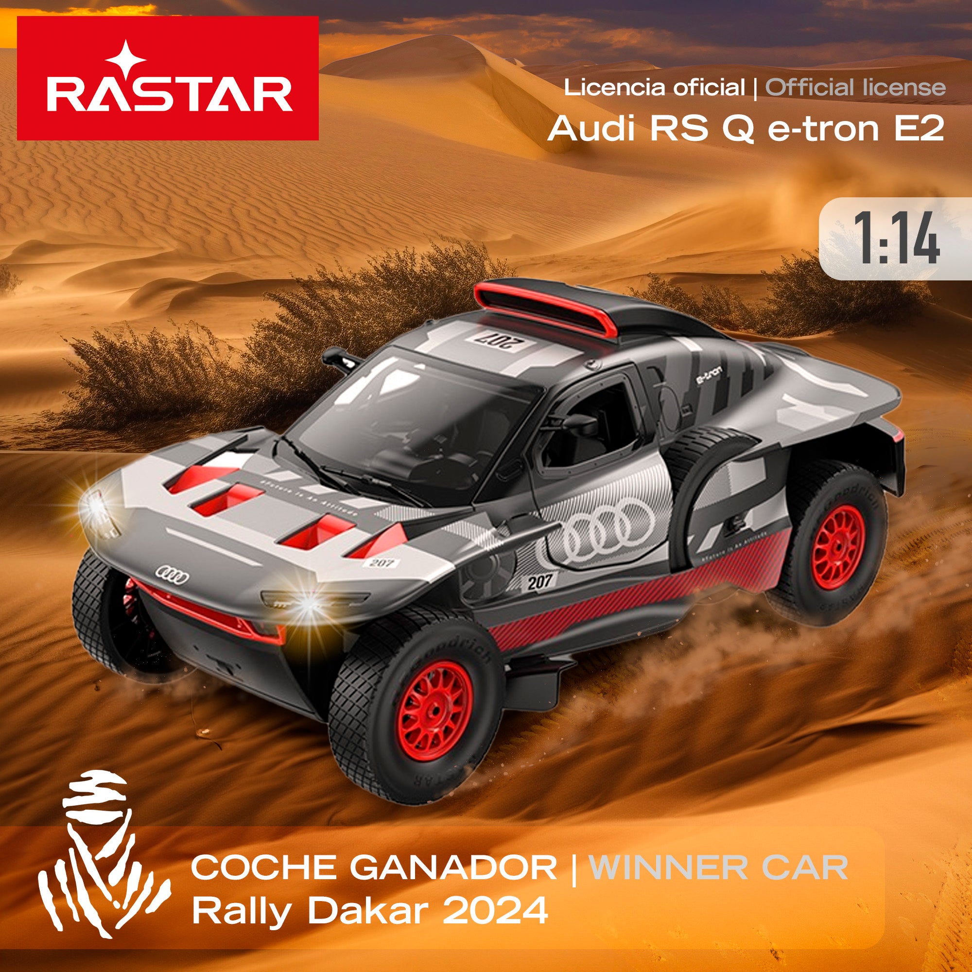 RASTAR Coche teledirigido oficial ganador Dakar '24 Audi RS Q e-tron E2 Sainz 1:14