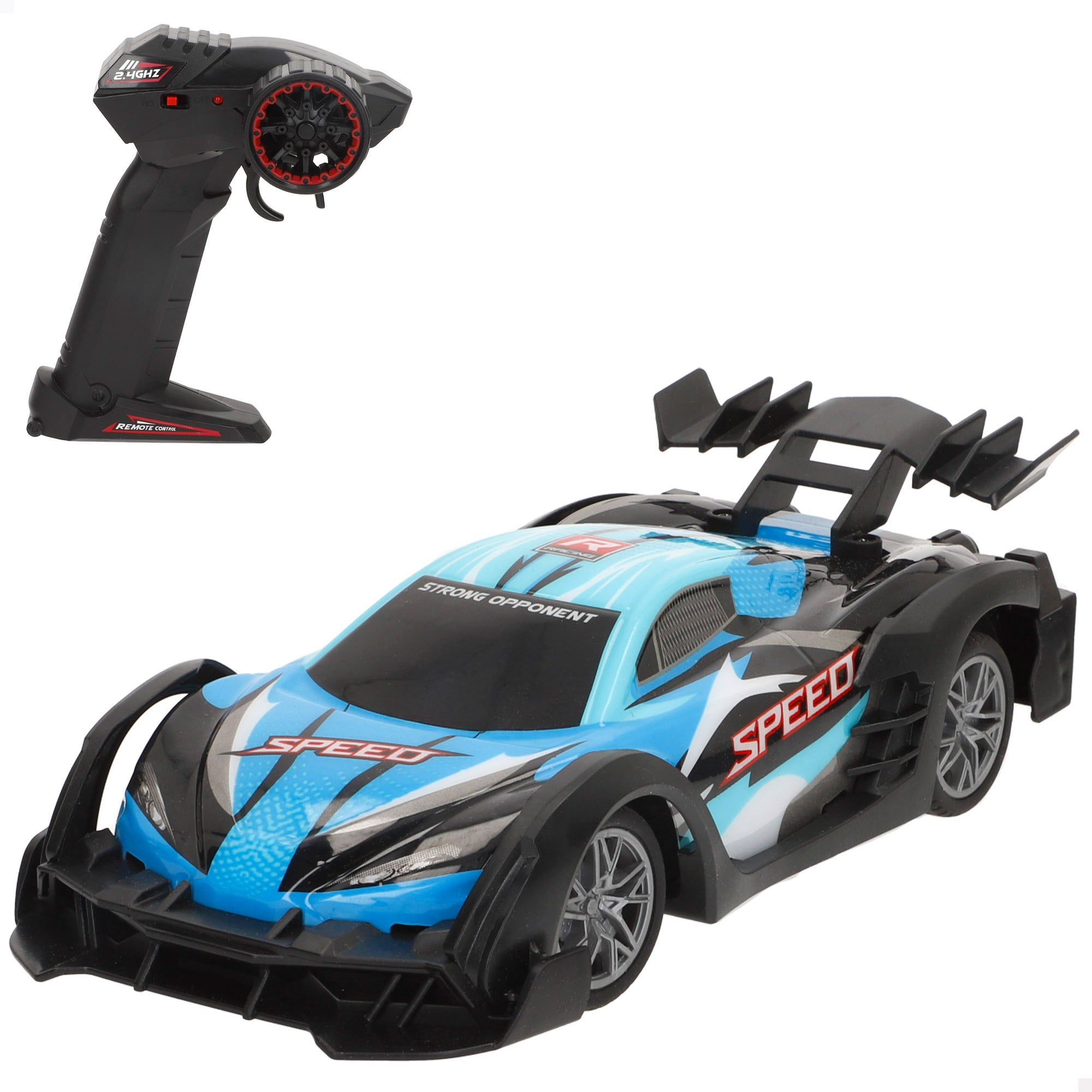 Speed&amp; Go, carro desportivo azul à escala 1:18 com comando à distância.