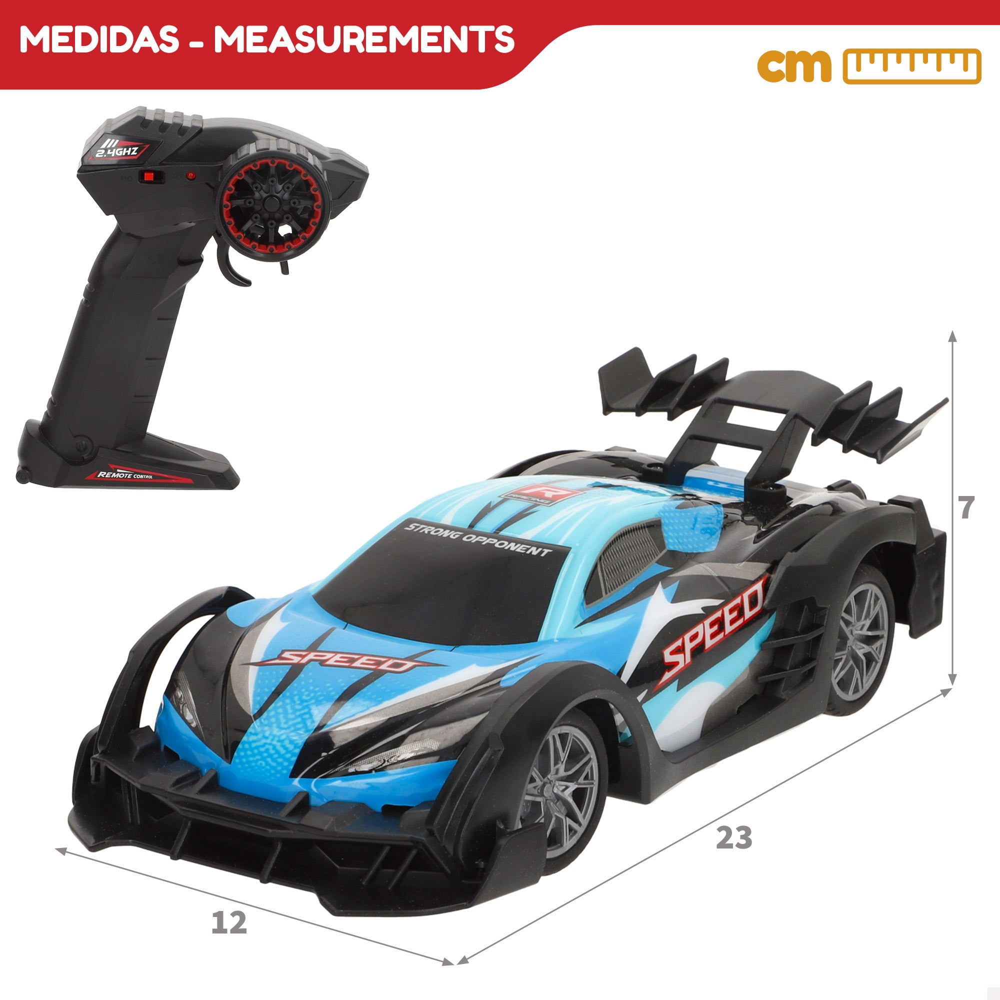 Speed&amp; Go, carro desportivo azul à escala 1:18 com comando à distância.