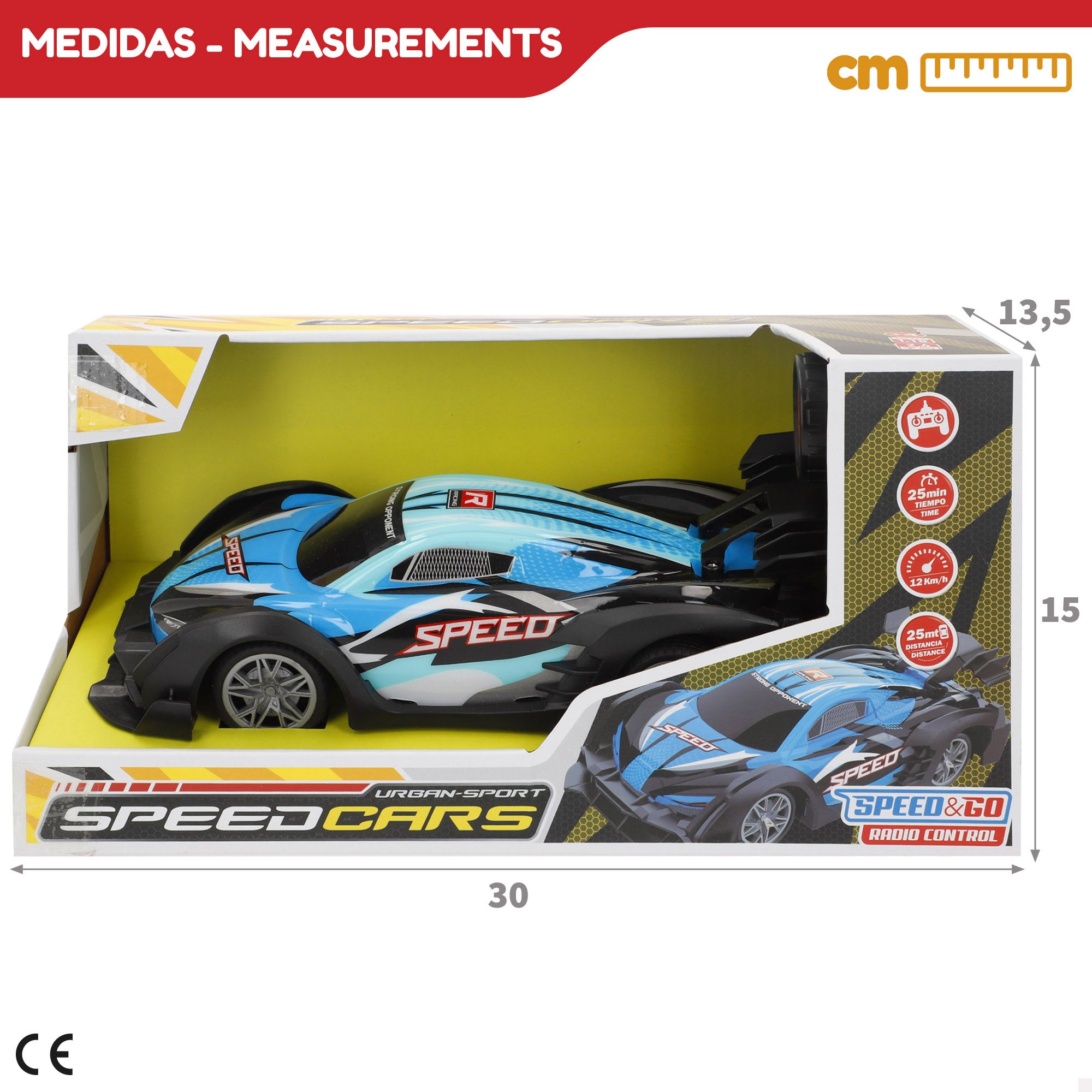 Speed&amp; Go, carro desportivo azul à escala 1:18 com comando à distância.