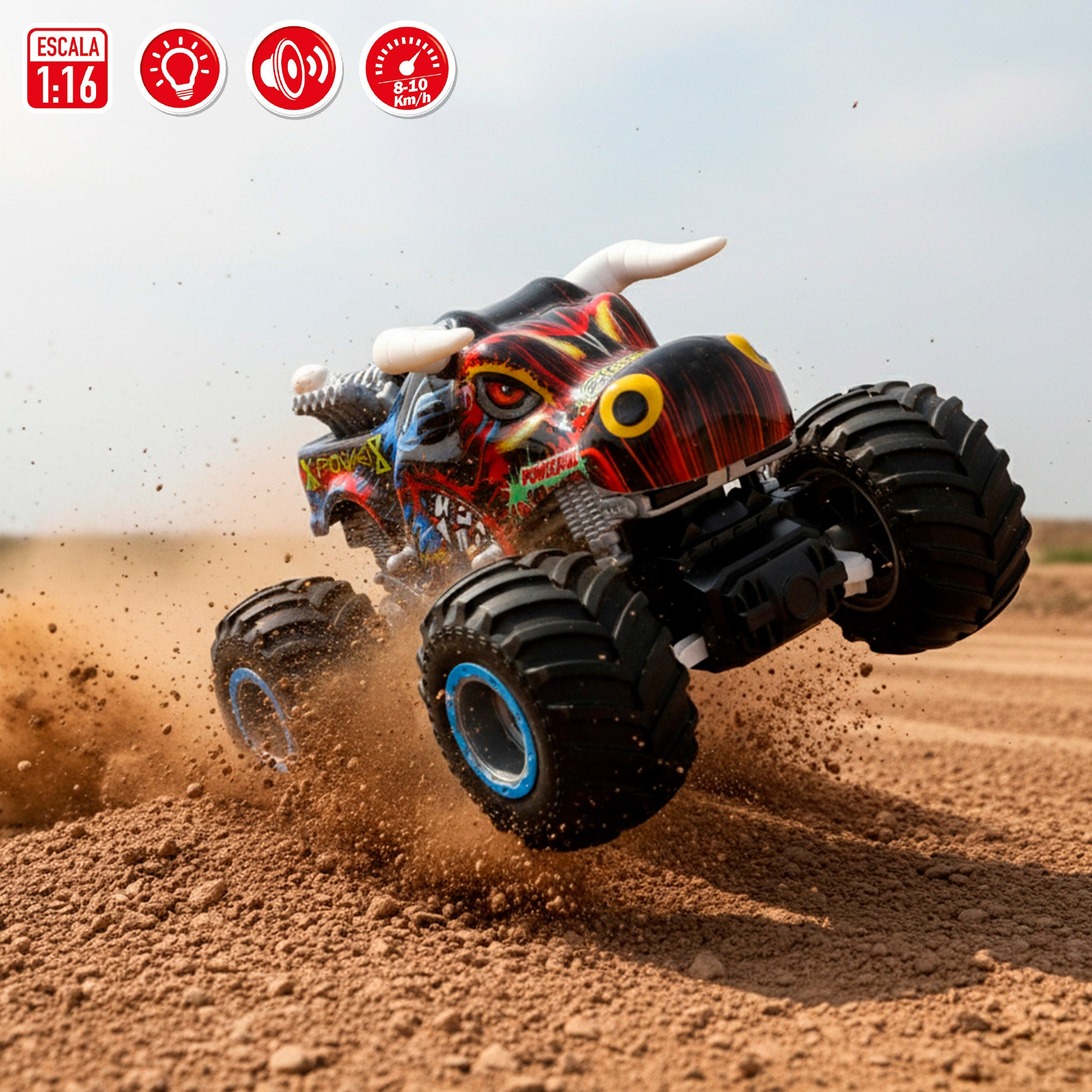 Veículo todo-o-terreno com comando, luzes, sons e fumo, escala 1:16, Speed&amp; Go.