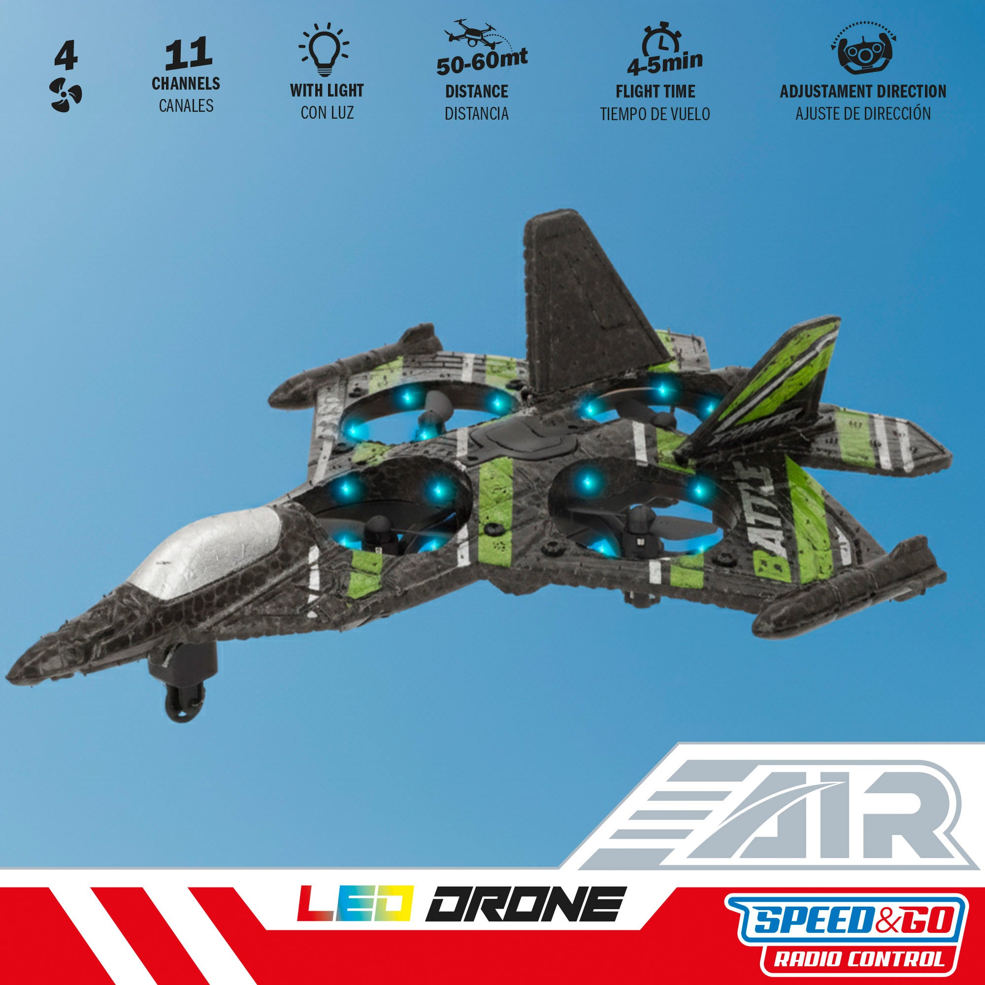 Drone juguete teledirigido de combate giro 360º c/giroscopio 25 cm Speed & Go