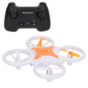 Drone de brinquedo com controlo remoto de 360°, luzes LED, 12x12 cm, velocidade e função de descolagem.