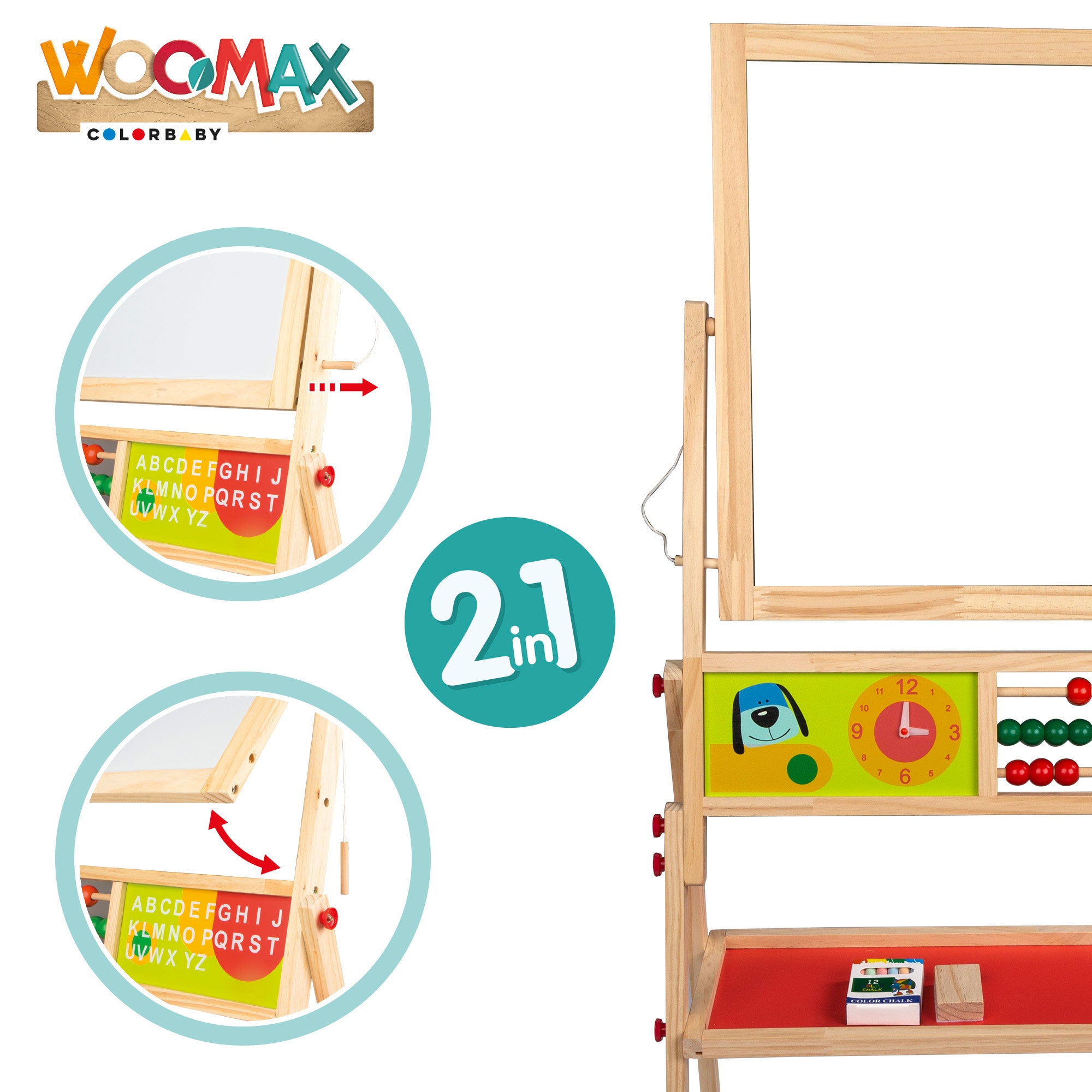 WOOMAX Pizarra de madera 2 en 1