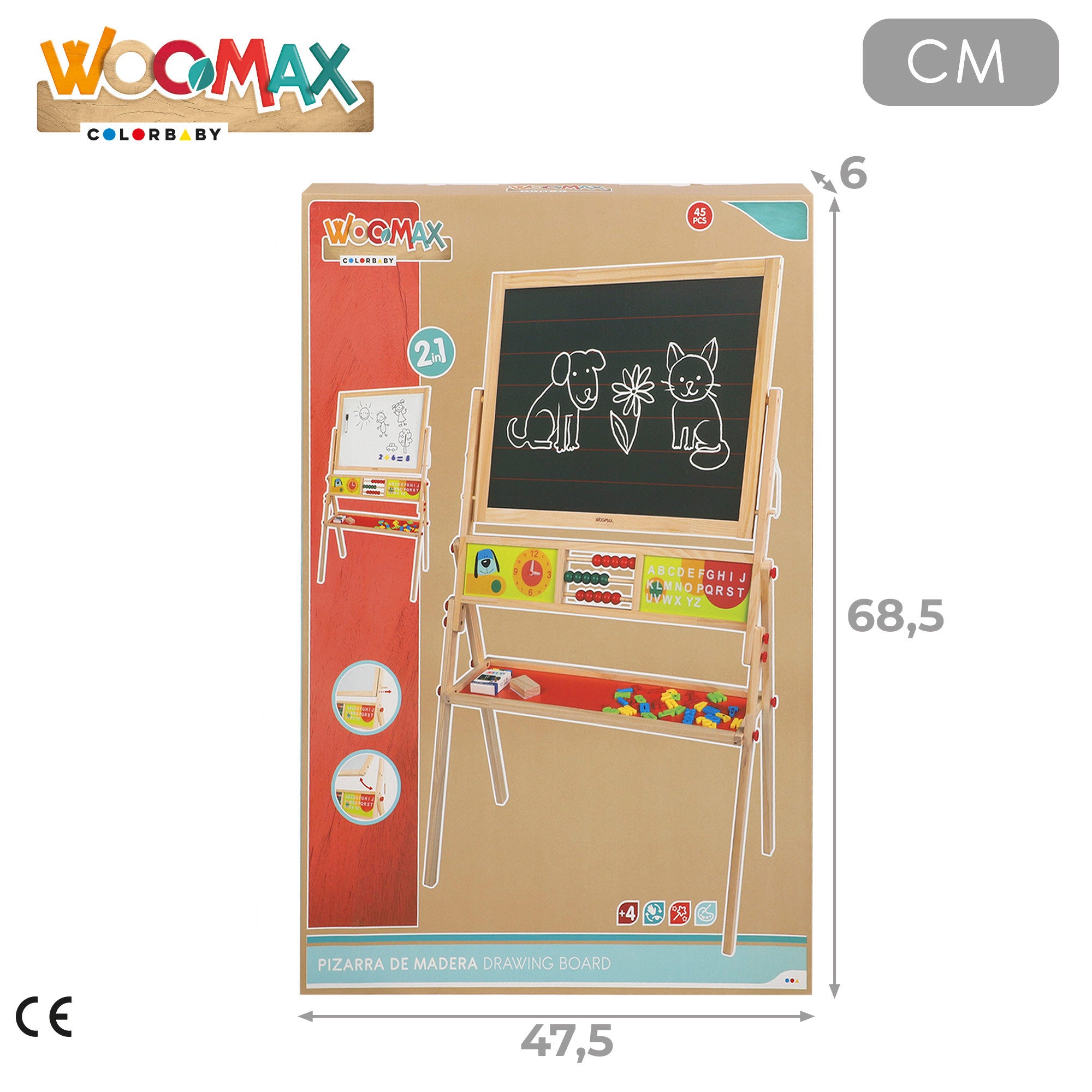 WOOMAX Pizarra de madera 2 en 1