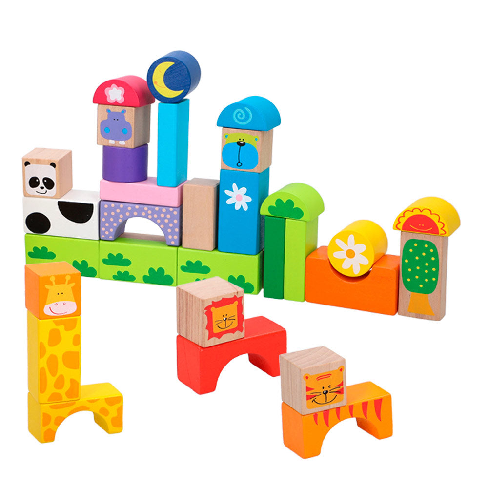 WOOMAX Juego bloques de madera animales 32 piezas