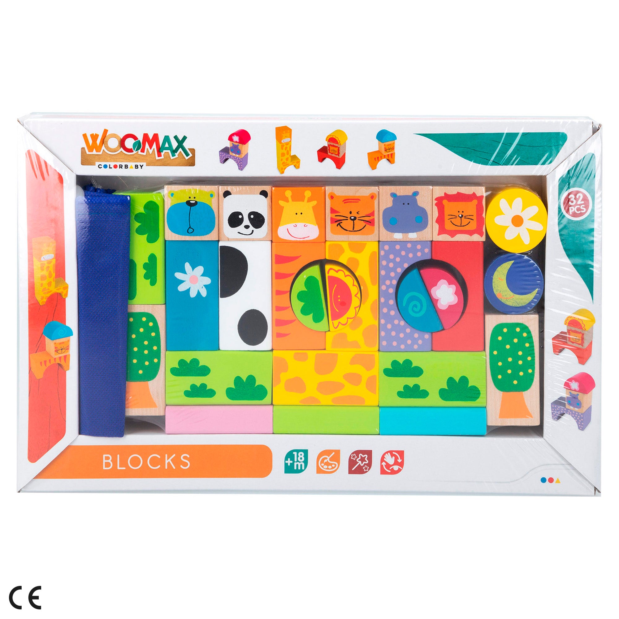 WOOMAX Juego bloques de madera animales 32 piezas