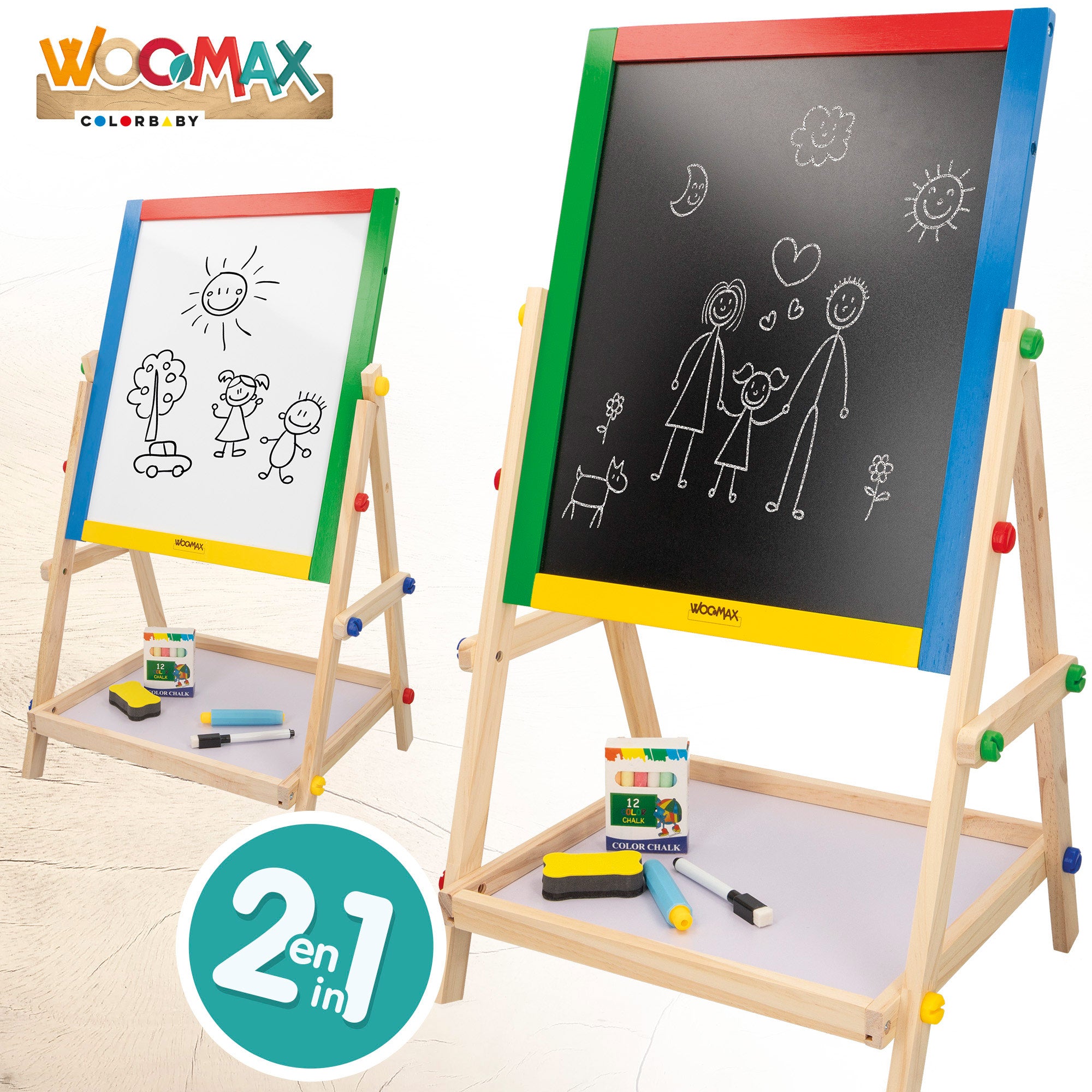 WOOMAX Pizarra doble con caballete de madera
