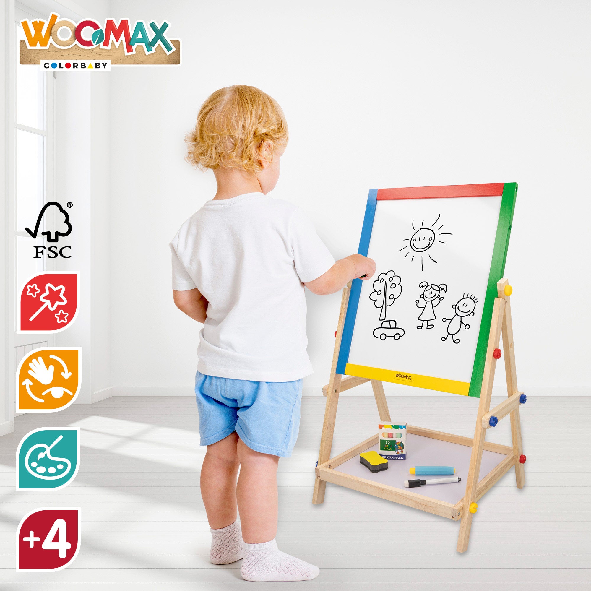 WOOMAX Pizarra doble con caballete de madera