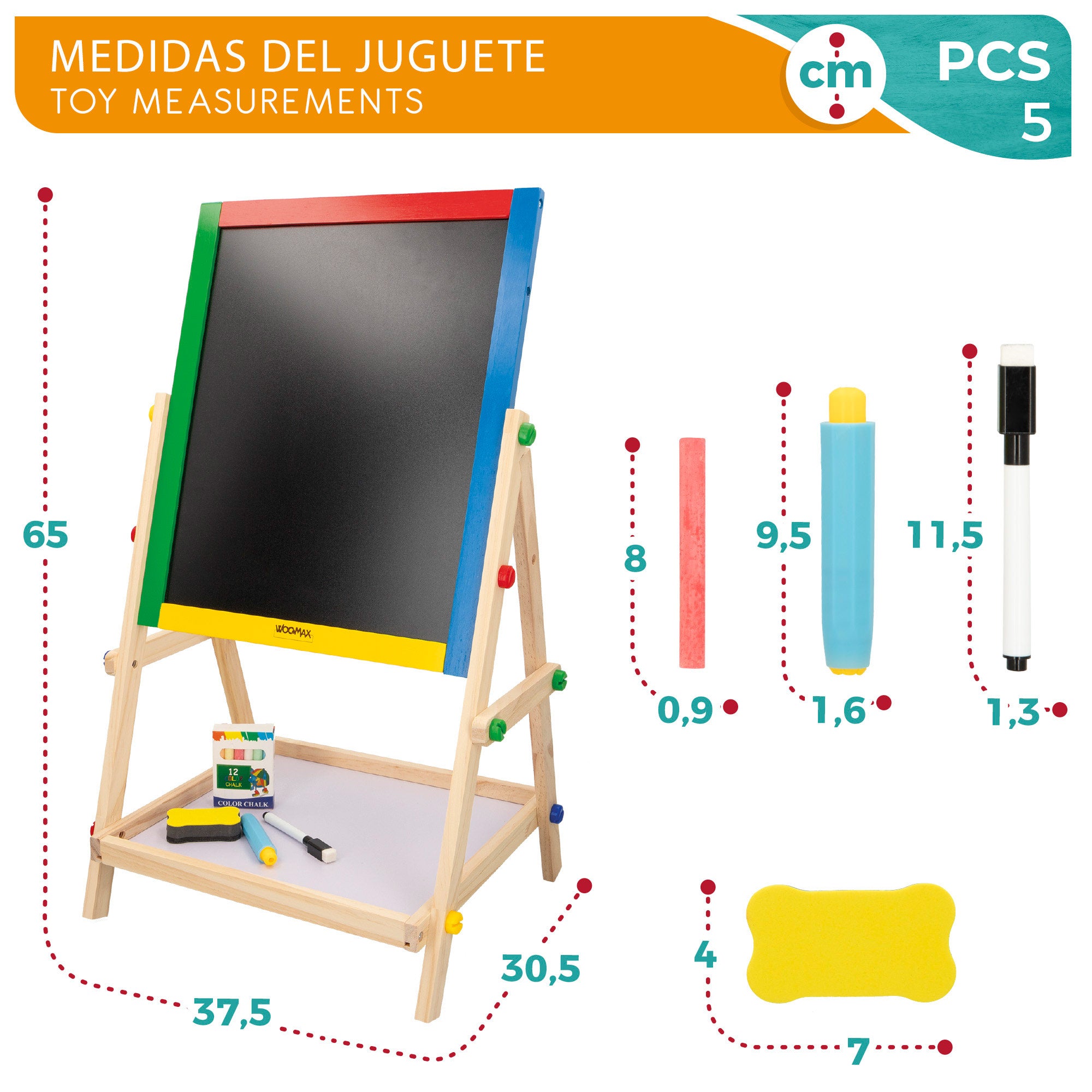 WOOMAX Pizarra doble con caballete de madera